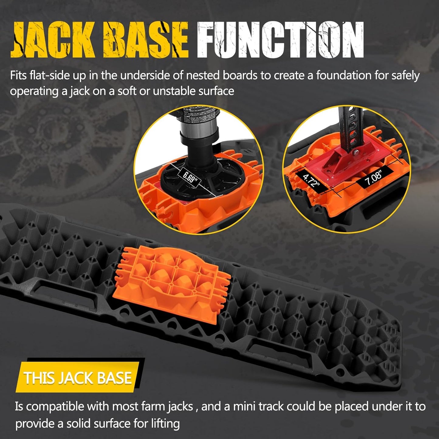 BUNKER INDUST Off-Road Traction Boards with Jack Lift Base,2 Pcs Multifunctional Recovery Track Ramp Traction Mat for 4WD UTV SUV Truck-Mud, Sand, Snow Tire Traction Devices Black with Carry Bag