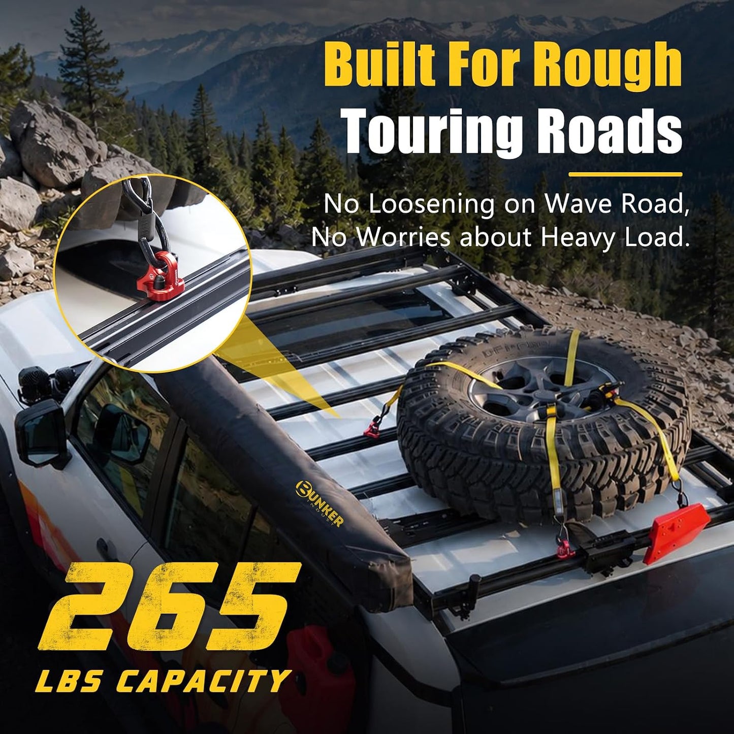 BUNKER INDUST Universal Utility Roof Rack Hook, Aluminum Hanging Anchor, 265 LBS Max Load, Fits Roof Rack Platform & Side Rail, Camping Offroad 4WD Overland Gear Storage Accessory, Red