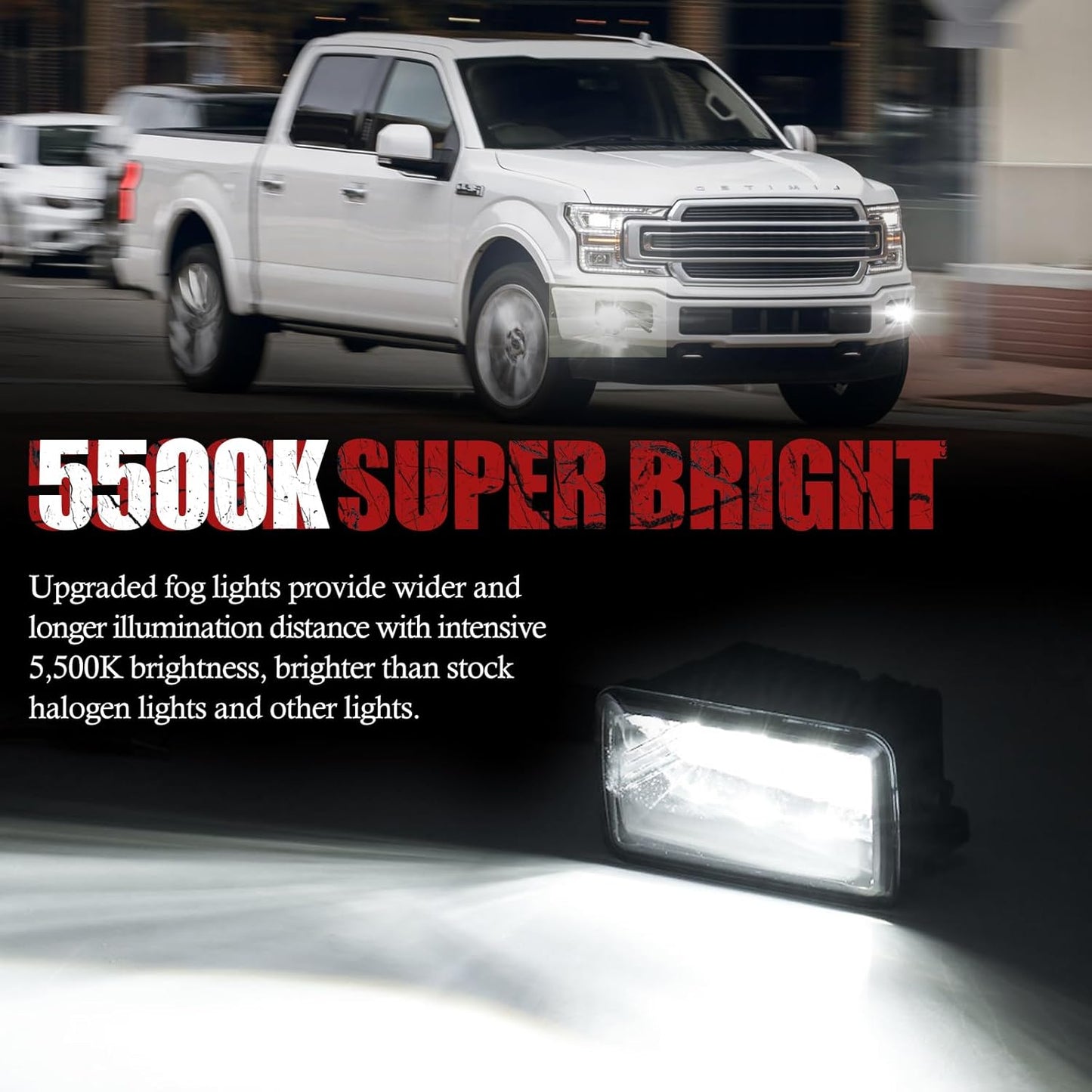 BUNKER INDUST LED Fog Lights Compatible with Ford F150 2015-2020, Front Bumper Driving Fog Lamp Kit Replacement Foglight Square (1 Pair)