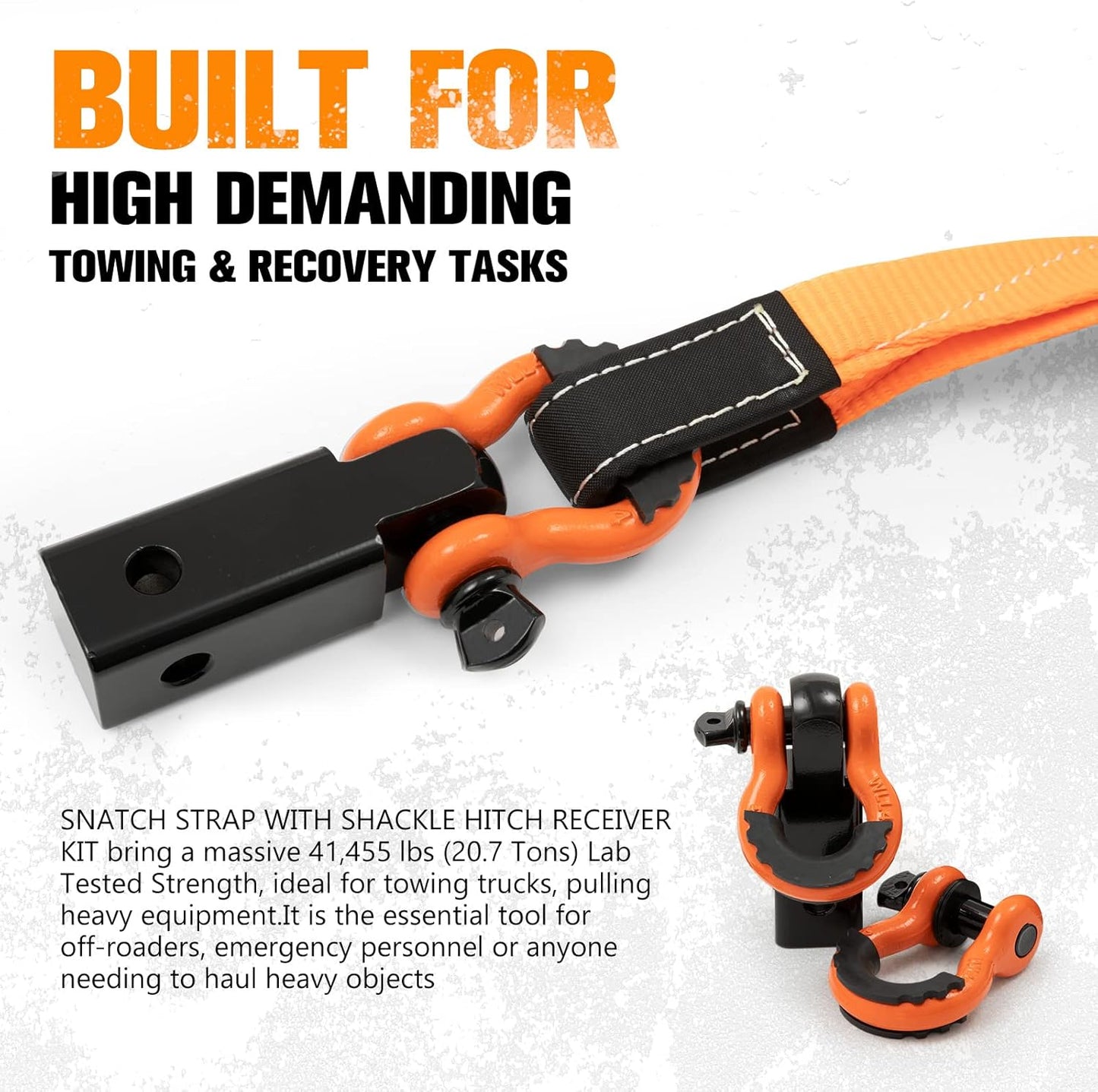BUNKER INDUST Heavy Duty Tow Strap Recovery Kit,3" x 30ft 30,000lbs Snatch Strap + 2" Shackle Hitch Receiver + 5/8" Locking Pin + 3/4" D Ring Shackles with Isolator+ Bag,Off Road Gear Accessories