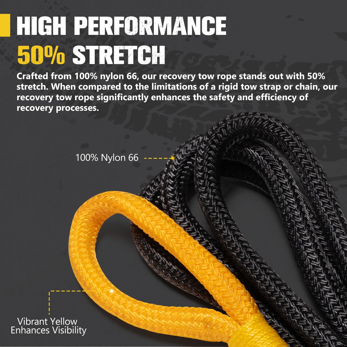 1"×30ft Kinetic Recovery Rope with 2 Soft Shackles