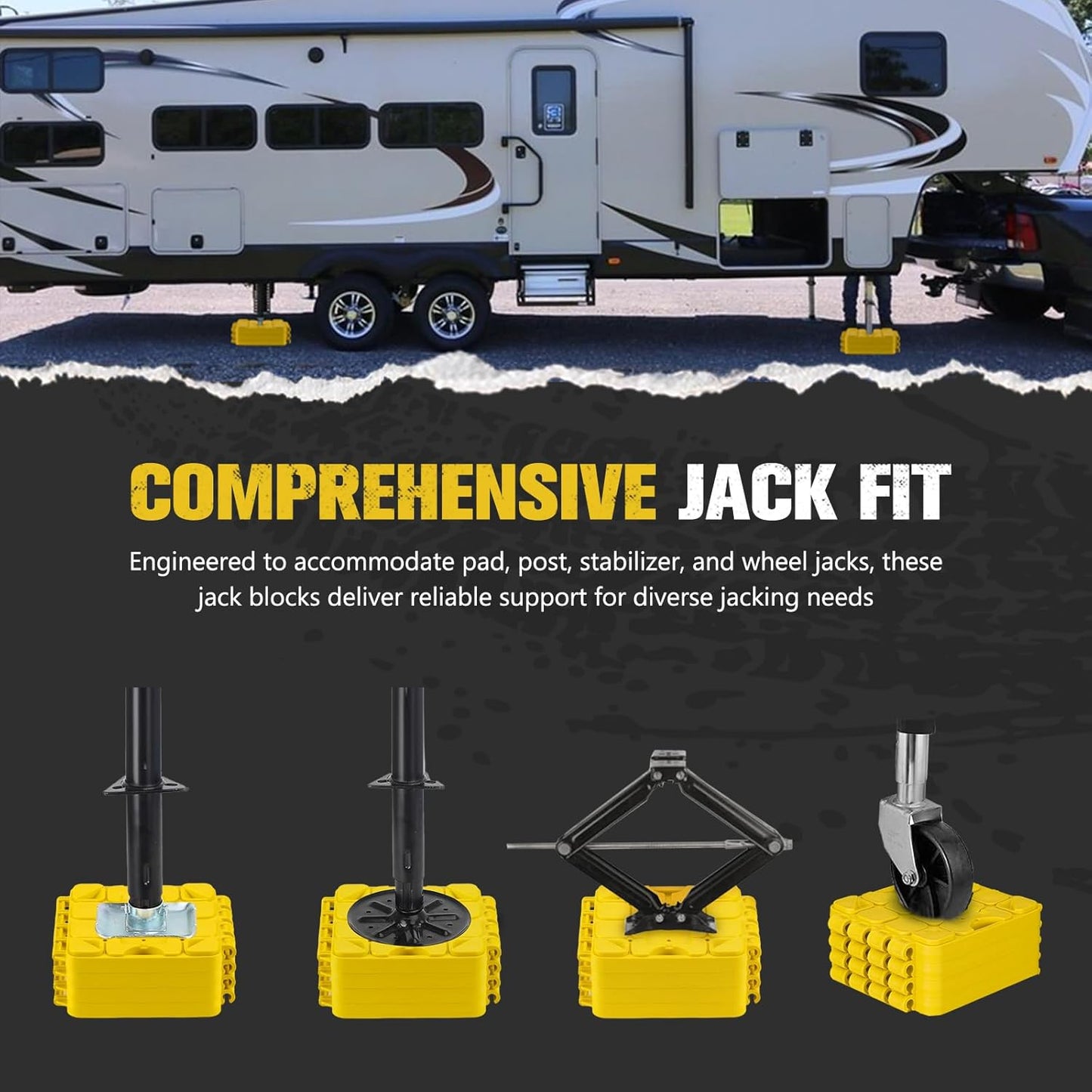 BUNKER INDUST RV Leveling Blocks/Stackable Jack Blocks/Interlocking Design for Customizable Recovery Boards, 10 Pack Multifunctional Wheels Stabilizer Blocks with Bag