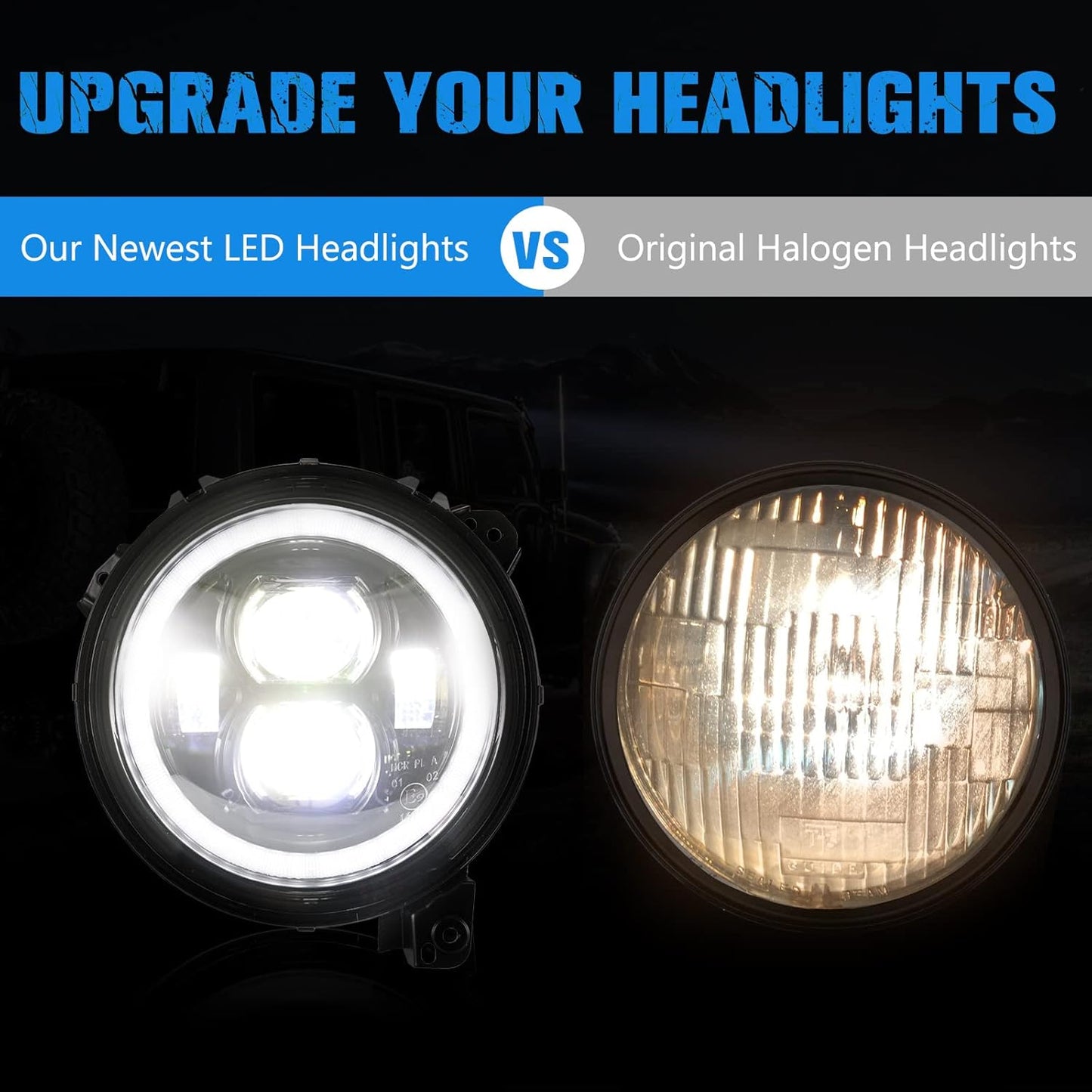 BUNKER INDUST Wrangler JL 9” Inch LED Headlights with Halo DRL,Pair Round Headlamp with Daytime Running Lights for Jeep Gladiator JT 2018-2025 Jeep Wrangler JL/4xe Accessories