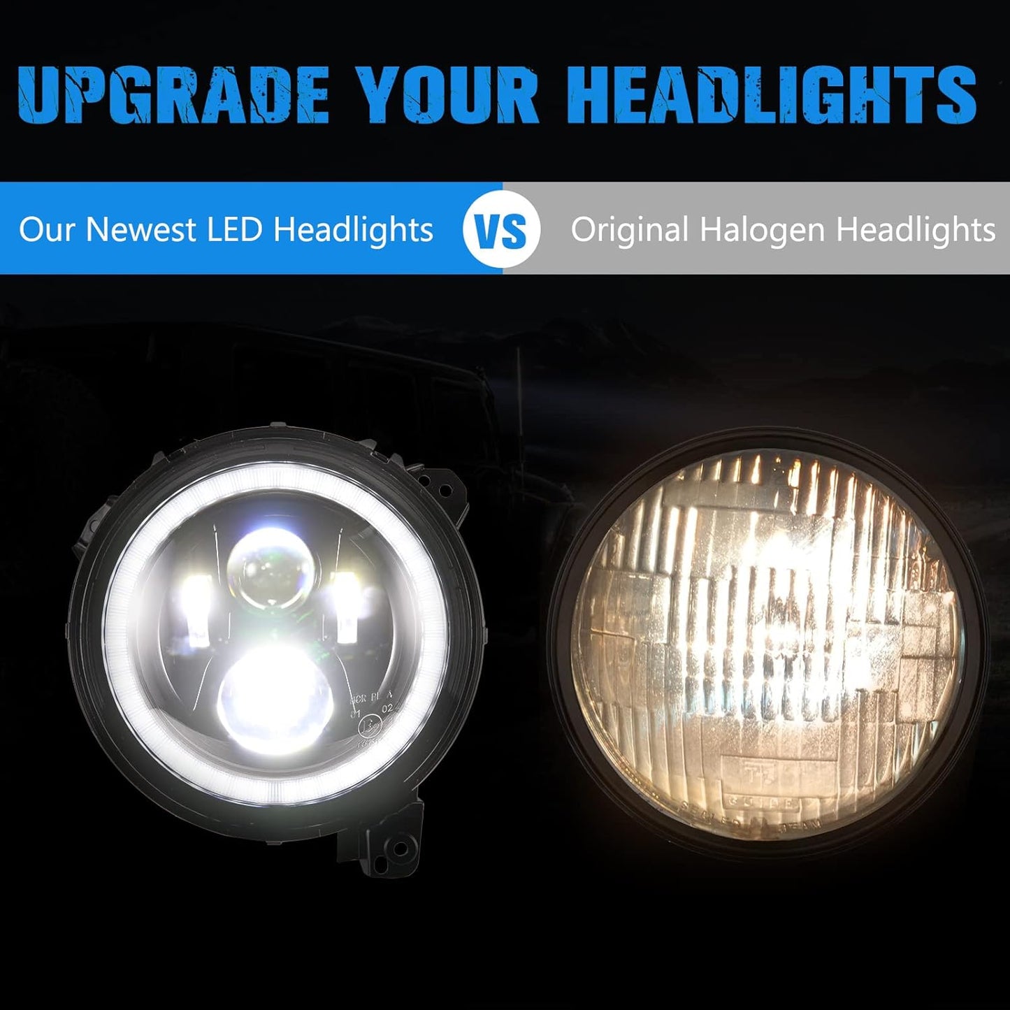 BUNKER INDUST Wrangler JL 9” Inch LED Headlights with Halo DRL,Pair Round Headlamp with Daytime Running Lights for Jeep Gladiator JT 2018-2025 Jeep Wrangler JL/4xe Accessories