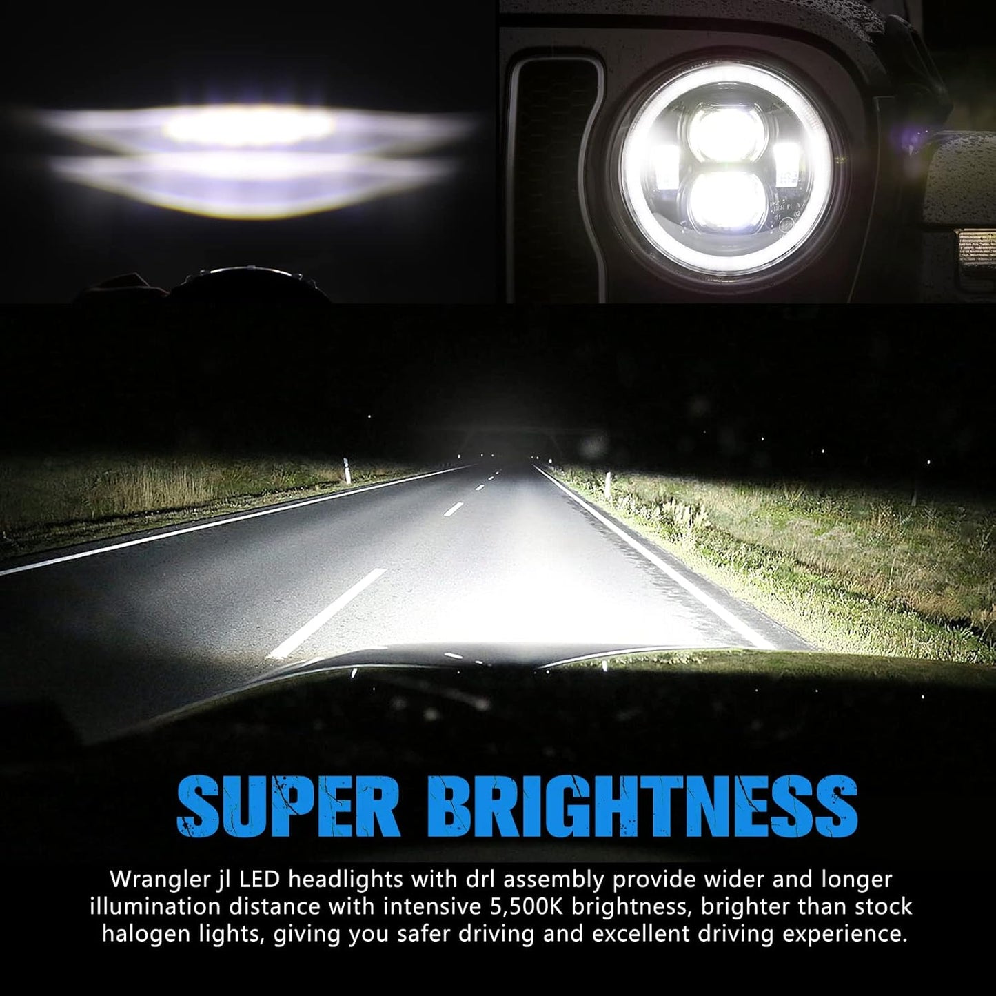 BUNKER INDUST Wrangler JL 9” Inch LED Headlights with Halo DRL,Pair Round Headlamp with Daytime Running Lights for Jeep Gladiator JT 2018-2025 Jeep Wrangler JL/4xe Accessories