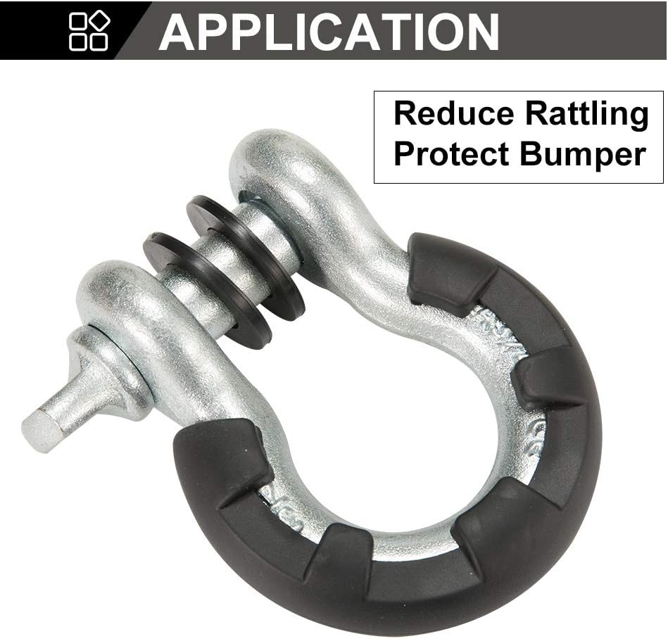 BUNKER INDUST D Ring/Shackle Isolator Kit,1 Pair Black D-Ring Isolator and 4 Pcs Washers Dring Cover Fit for 3/4 Shackle 4x4 Jeep Accessories Protect Bumper Reduce Rattling Shackle Silencers