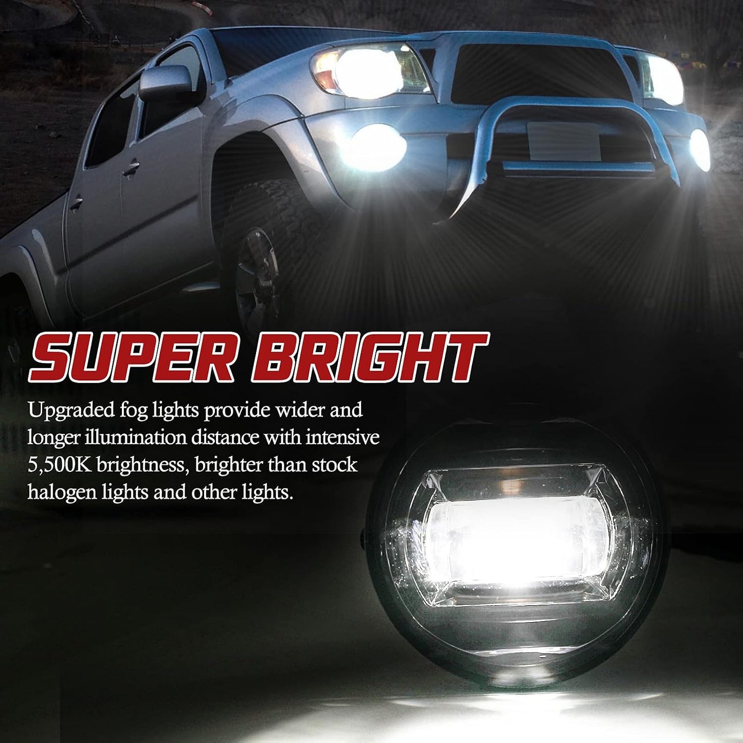 BUNKER INDUST Fog Lights for Tacoma 2005-2011/ Solara 2004-2006/ Sequoia 2008-2015/ Tundra 2007-2013, Bumper Driving Fog lamp Kit Fog Light with Adapter Extension Harness
