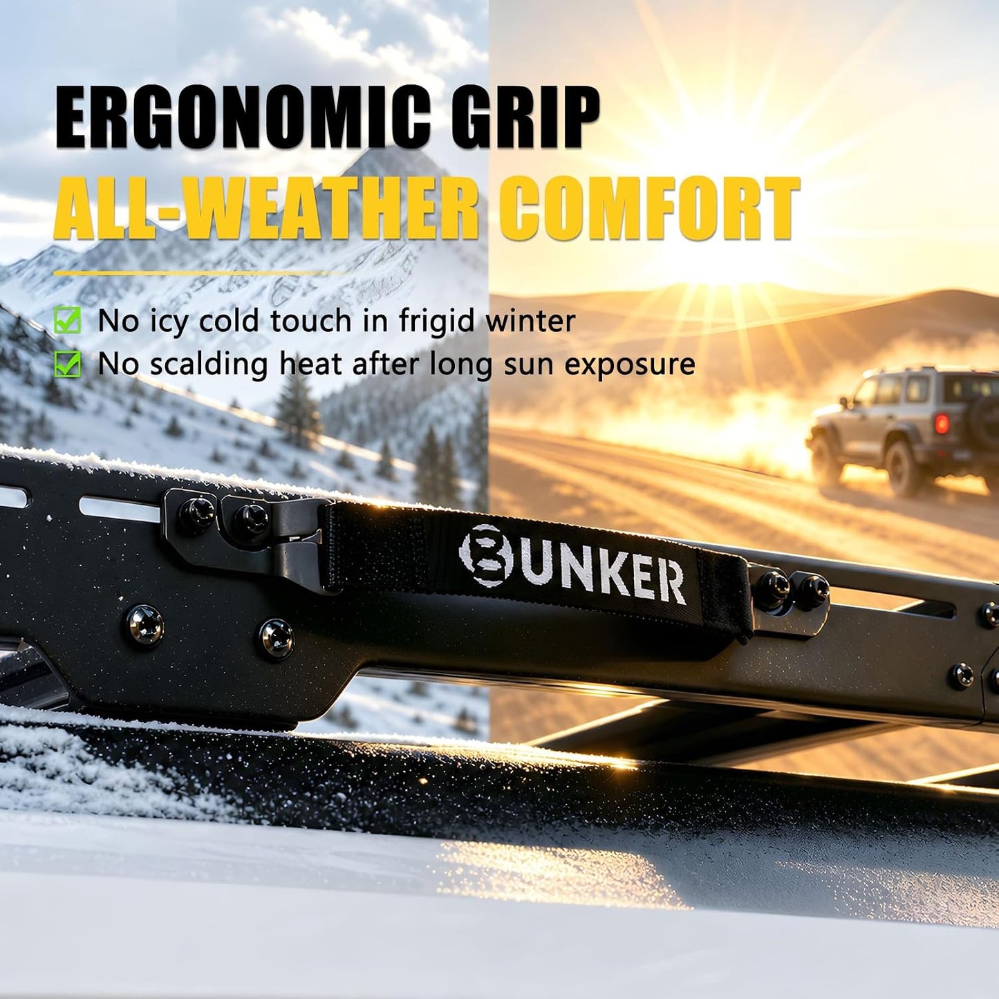 BUNKER INDUST 2PCS Roof Rack Grab Handles, Reinforced Strap Comfort Webbing Side Hand Grips Anti-Vibration for Overland Platform Racks Rooftop Tent Access