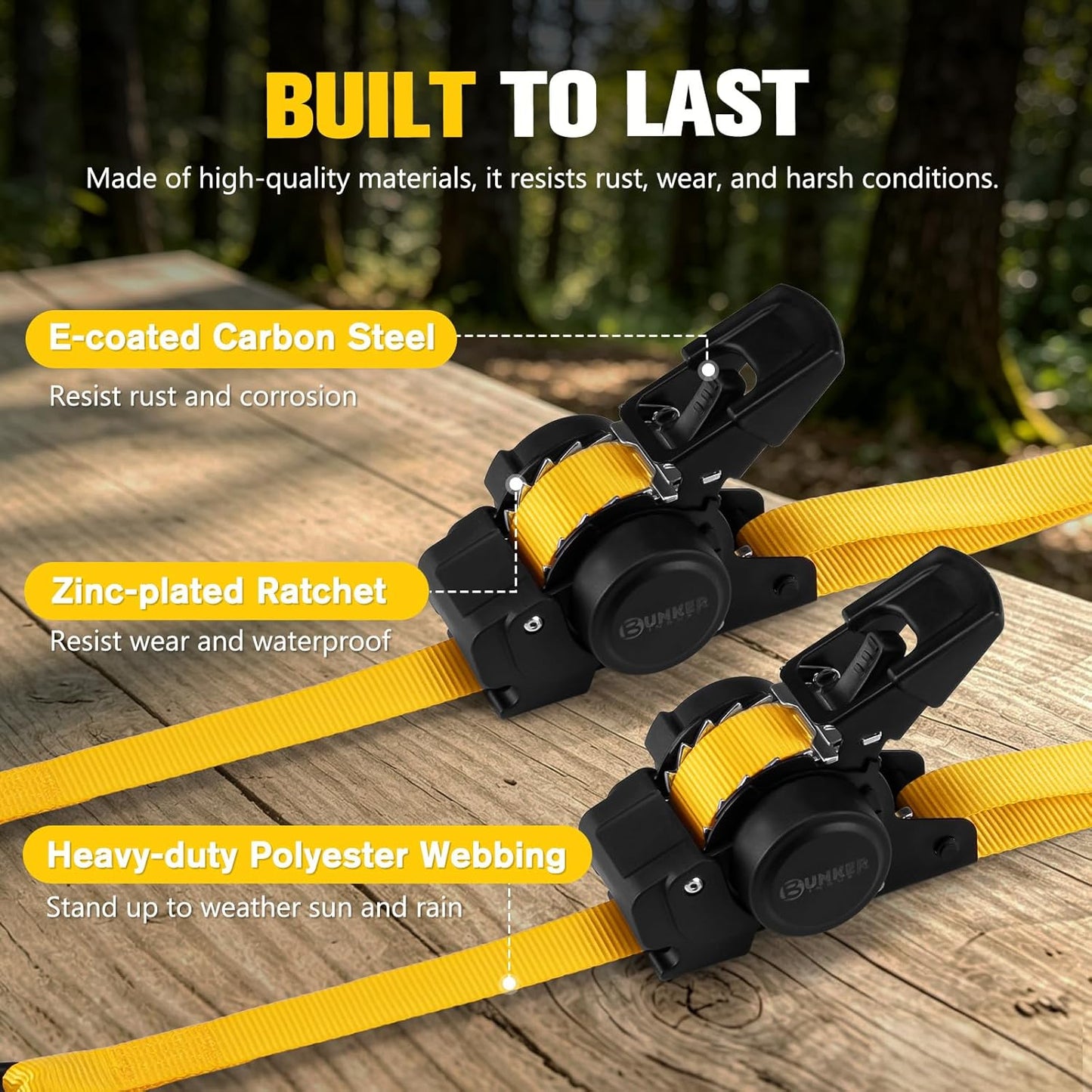BUNKER INDUST Retractable Ratchet Straps 1" x 12', Heavy Duty Auto Self Retracting Tie Down Straps 1530 lbs Break Strength Cargo Straps for Trailer, Truck, ATV, UTV, Motorcycle (4 Pack)