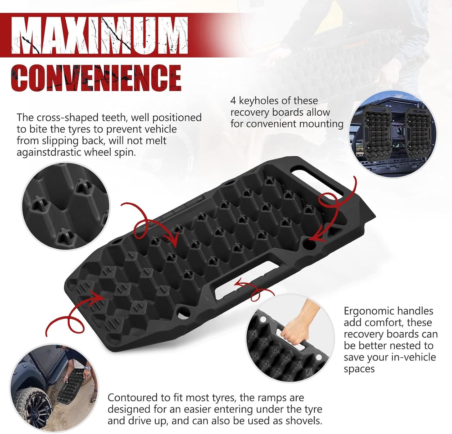 BUNKER INDUST Offroad Traction Boards with Jack Base,Multifunctional Extendable Recovery Track Tire Traction Mat Snow Mud Sand Tracks-4X4 ATV UTV SUV Truck Traction Pads with Bag, Black (Gen 8)