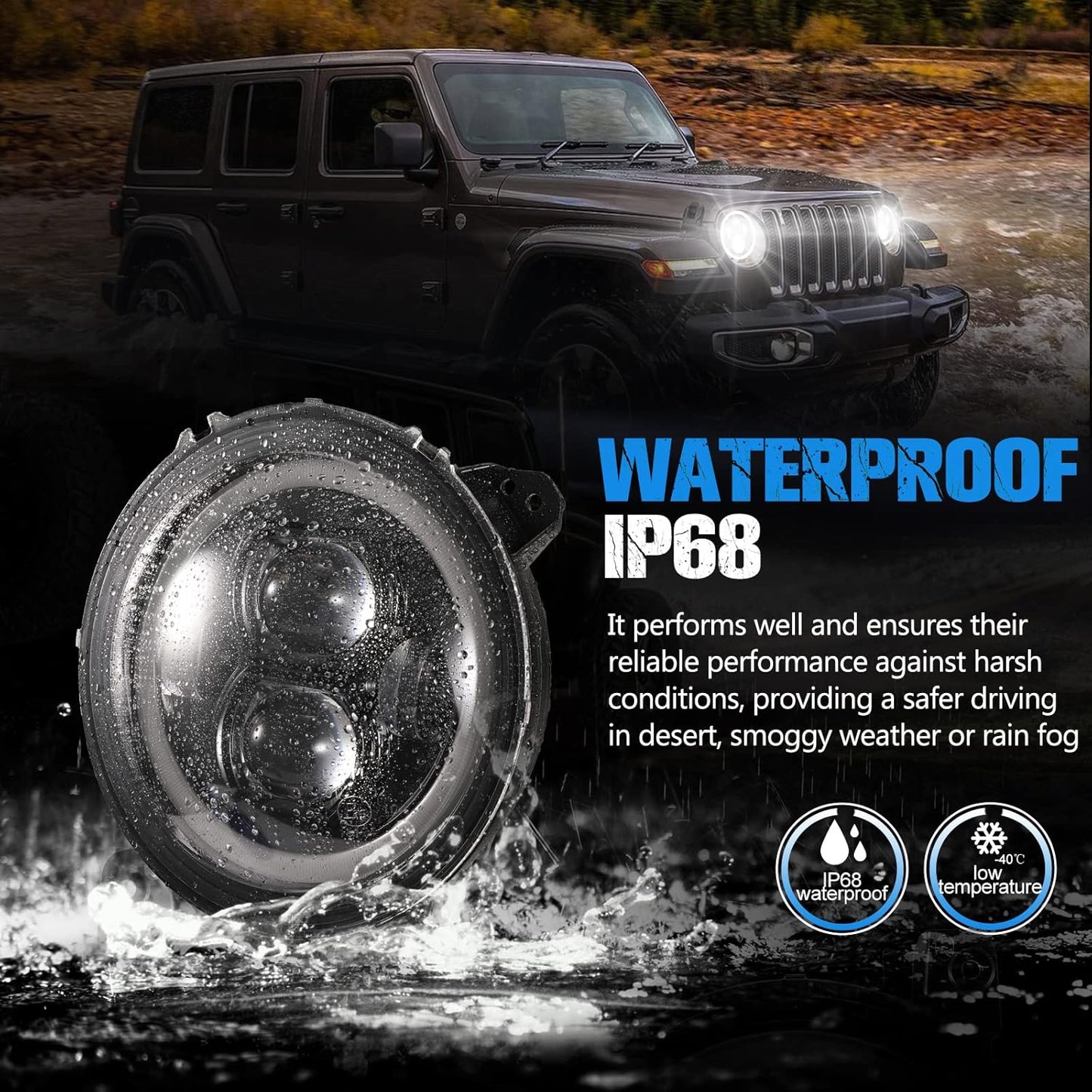 BUNKER INDUST Wrangler JL 9” Inch LED Headlights with Halo DRL,Pair Round Headlamp with Daytime Running Lights for Jeep Gladiator JT 2018-2025 Jeep Wrangler JL/4xe Accessories