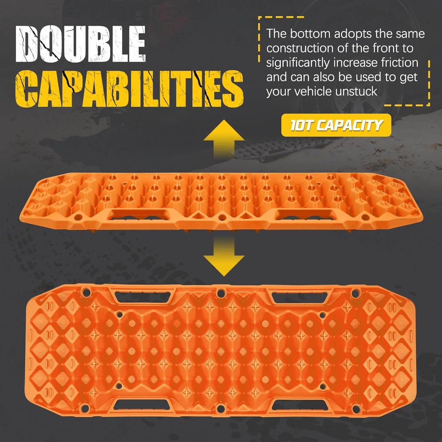 BUNKER INDUST Off Road Traction Boards, Pair Recovery Tracks Traction Mat for Vehicle Truck Jeep SUV, Mud, Snow, Sand Ramp-Orange Emergency Tire Traction Pads (Gen 10th)