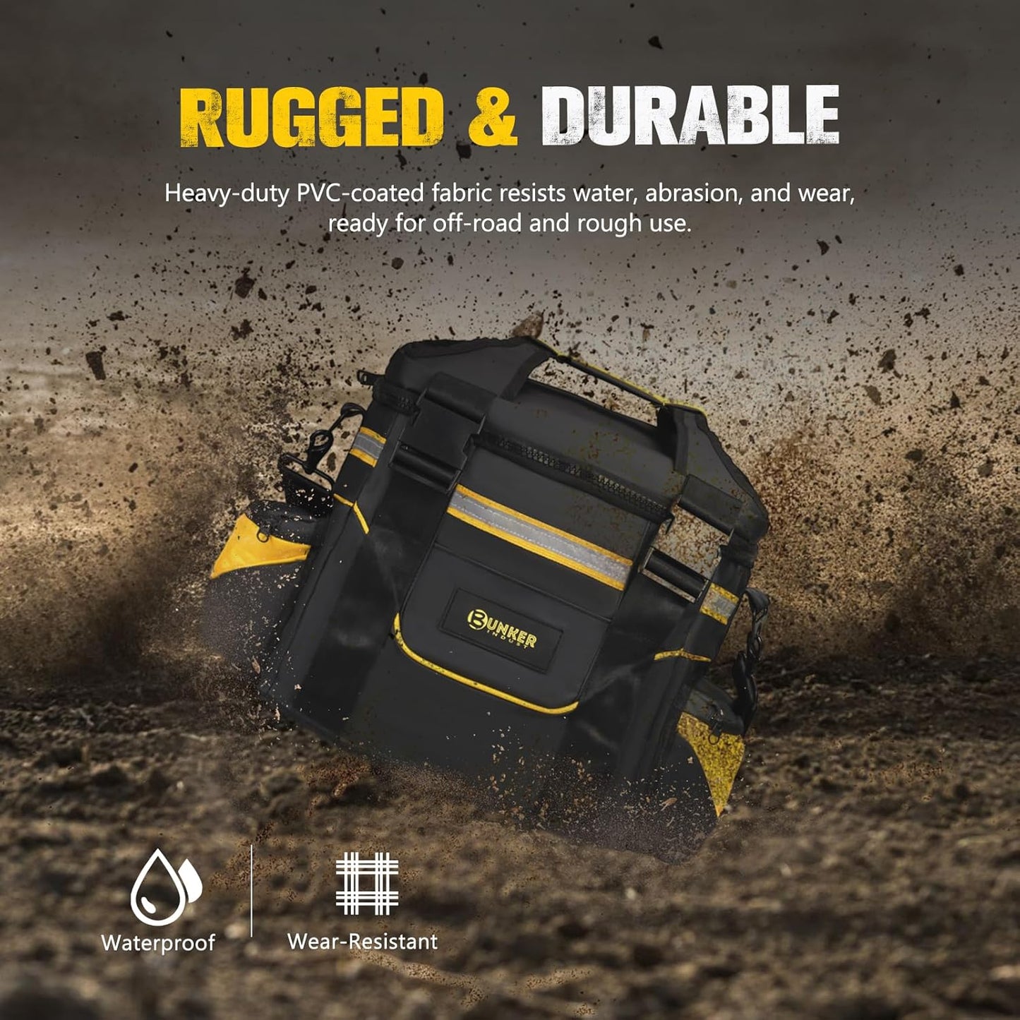 BUNKER INDUST Heavy Duty Large Recovery Gear Bag with Shoulder Strap, Reflective Strips, Multi-Pockets for Offroad Accessories & Tool Organizer
