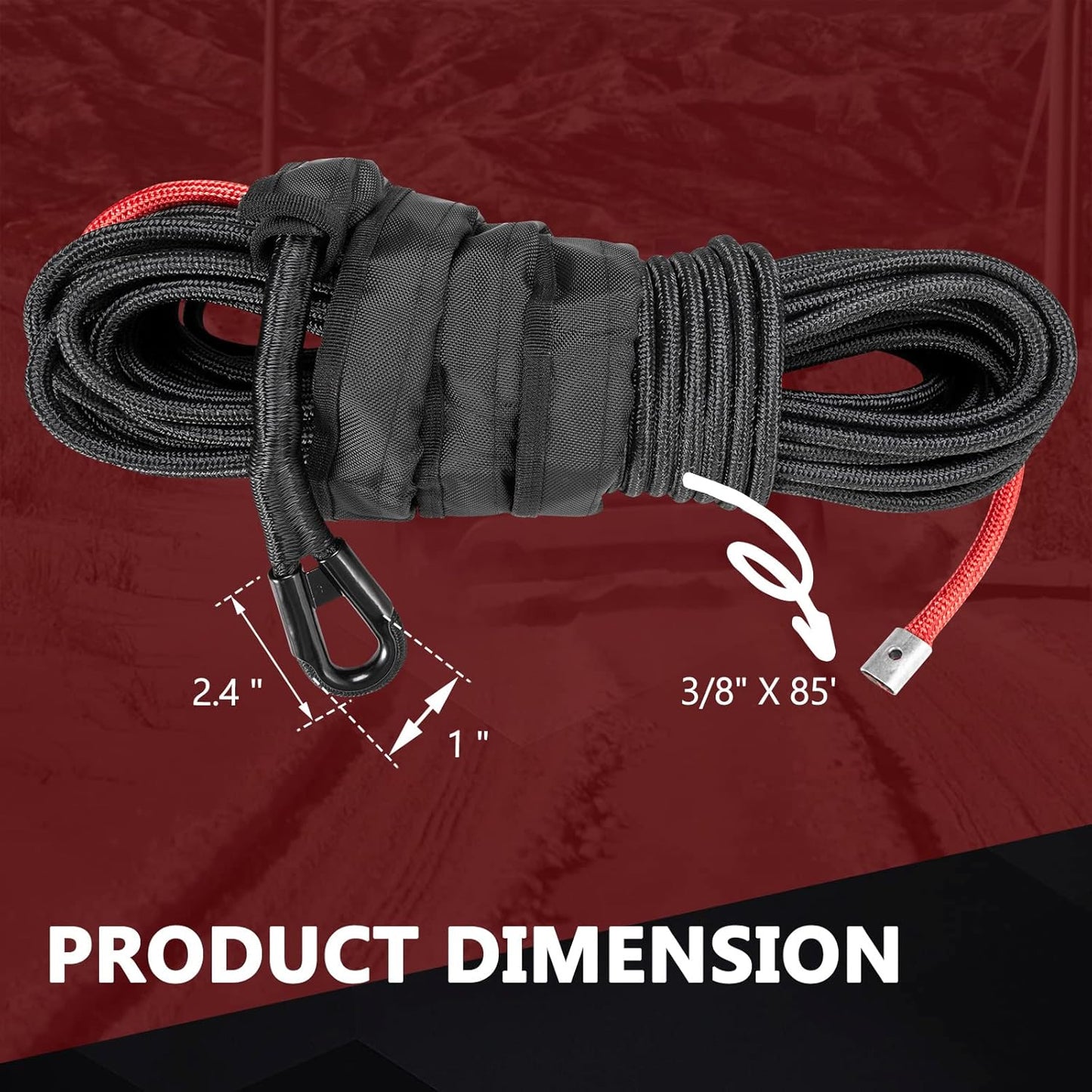 BUNKER INDUST Synthetic Winch Rope 3/8" x 85',26000Ibs Winch Cable Line Extension with Winch Jacket Rope and Sleeve Protection for 4WD 4x4 Offroad Jeep ATV UTV SUV Truck Car Vehicle