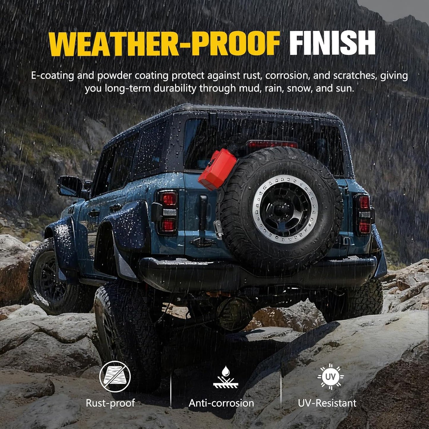 BUNKER INDUST Spare Tire Rack, Spare Tire Accessory Mount Bracket with Ratchet Strap for 31” - 40” Diameter Tires for 4x4 Off-Road