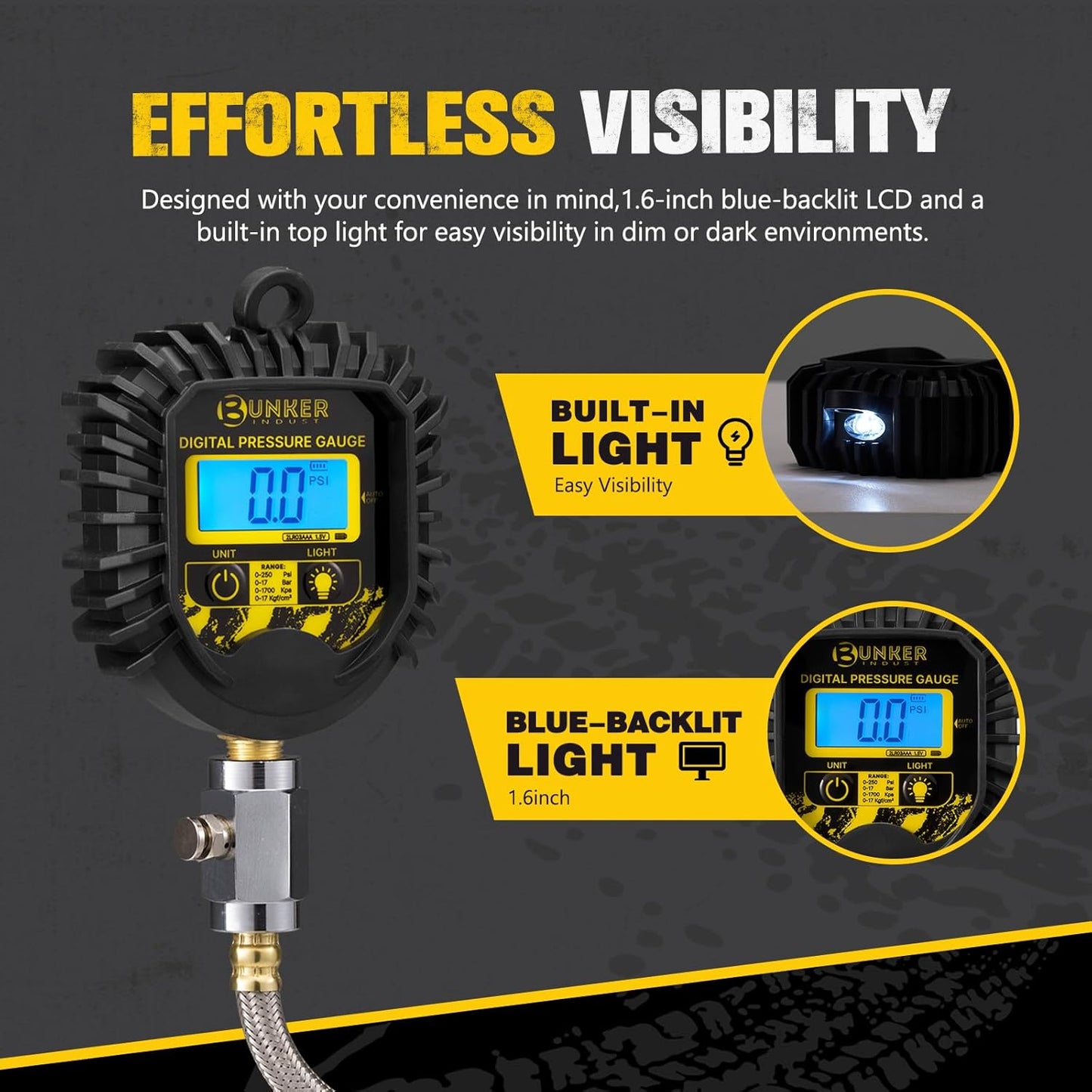BUNKER INDUST 2 Tire Inflation Deflation System, Rapid High-Flow Air Up Down Kit with Digital Tire Pressure Gauge, 2 Wheels Off Road Tire Deflator Inflate-Up to 200" Wheelbase