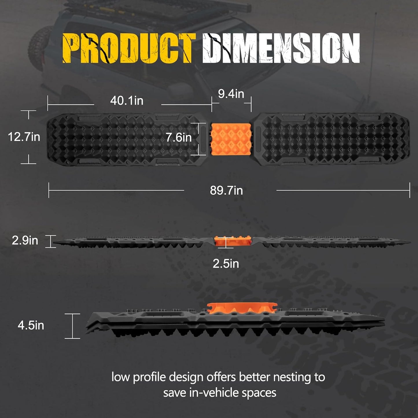 BUNKER INDUST Off-Road Traction Boards with Jack Lift Base,2 Pcs Multifunctional Recovery Track Ramp Traction Mat for 4WD UTV SUV Truck-Mud, Sand, Snow Tire Traction Devices Black with Carry Bag