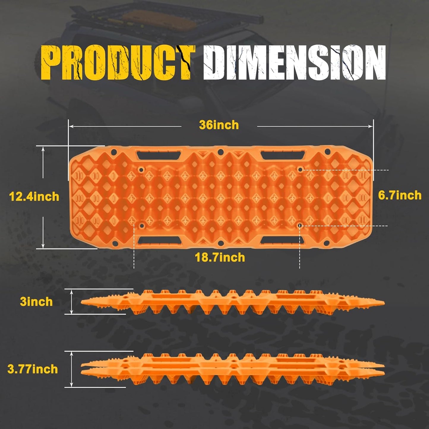BUNKER INDUST Off Road Traction Boards, Pair Recovery Tracks Traction Mat for Vehicle Truck Jeep SUV, Mud, Snow, Sand Ramp-Orange Emergency Tire Traction Pads (Gen 10th)