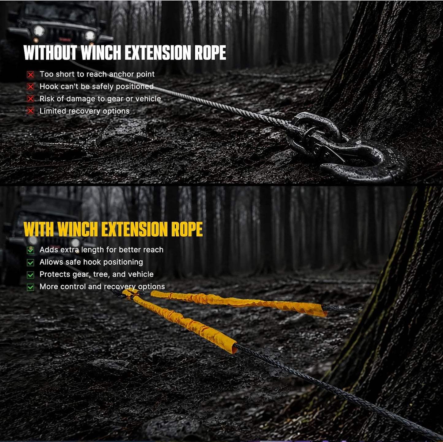 BUNKER INDUST Synthetic Winch Rope Extension, 3/8" x 100FT UHMWPE Winch Line Extension Cable with Protective Sleeve, Offroad Recovery Accessory for 4x4 Jeep Truck ATV UTV SUV
