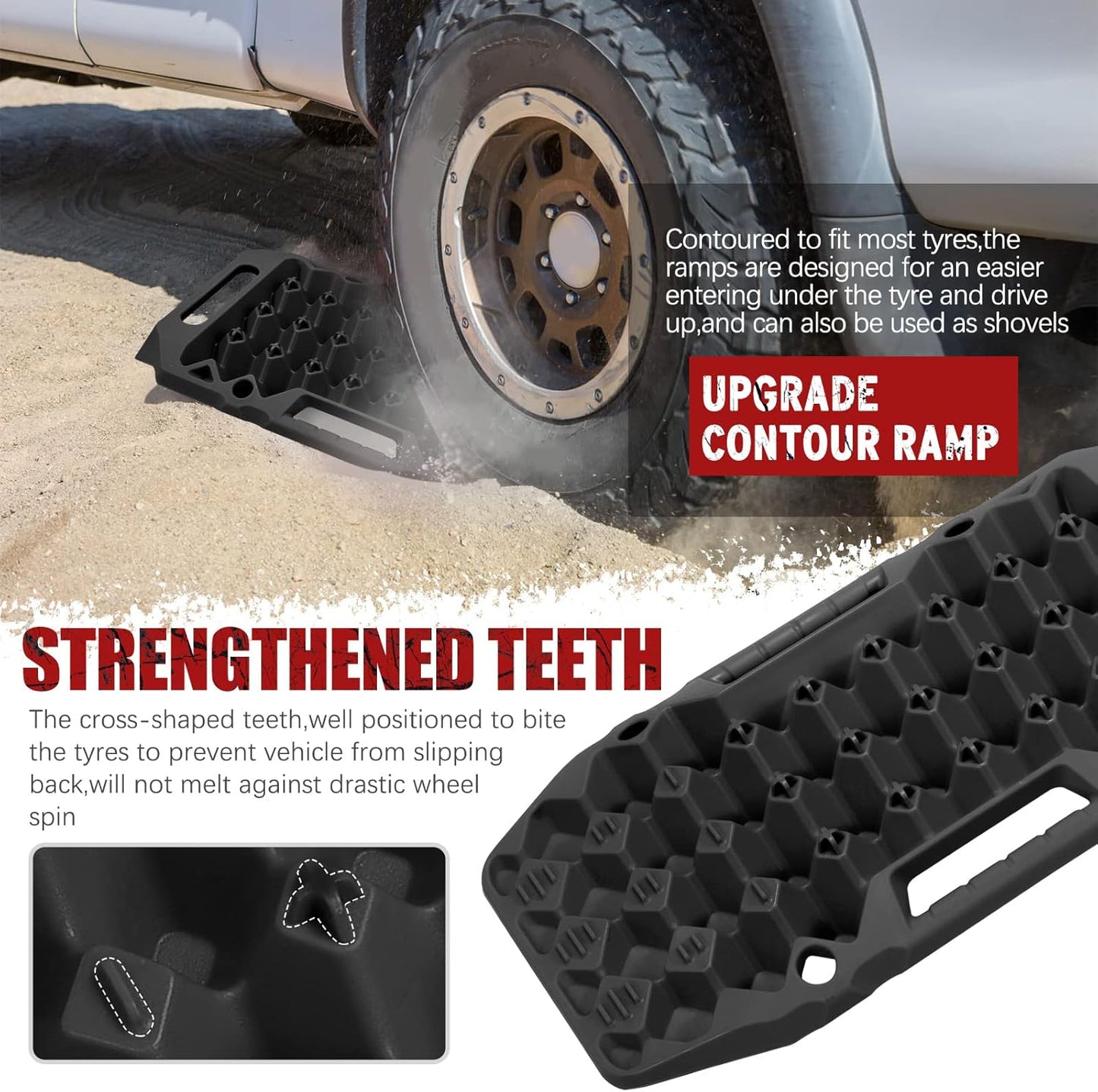 BUNKER INDUST Offroad Traction Boards with Jack Base,Multifunctional Extendable Recovery Track Tire Traction Mat Snow Mud Sand Tracks-4X4 ATV UTV SUV Truck Traction Pads with Bag, Black (Gen 8)