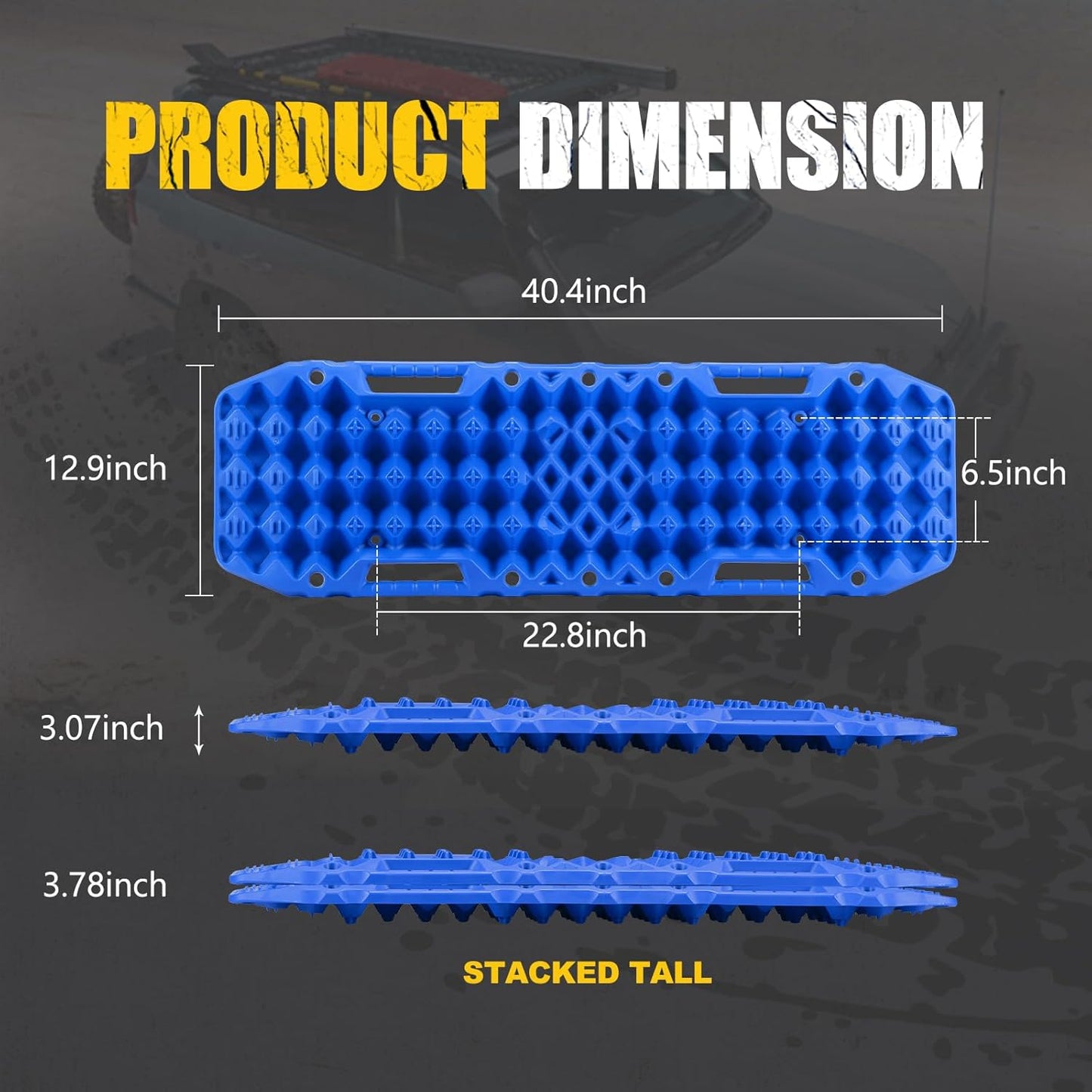 BUNKER INDUST Off-Road Traction Boards with Jack Base,Pair Recovery Track 4X4 Jeep Truck Emergency Tire Traction Mat with Bag -Sand, Mud, Snow Tracks Blue Traction Pad (Gen 7th)