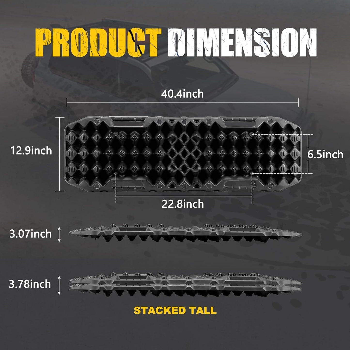 BUNKER INDUST Off-Road Traction Boards with Jack Base,Pair Recovery Track 4X4 Jeep Truck Emergency Tire Traction Mat with Bag -Sand, Mud, Snow Tracks Black Traction Pad (Gen 7th)