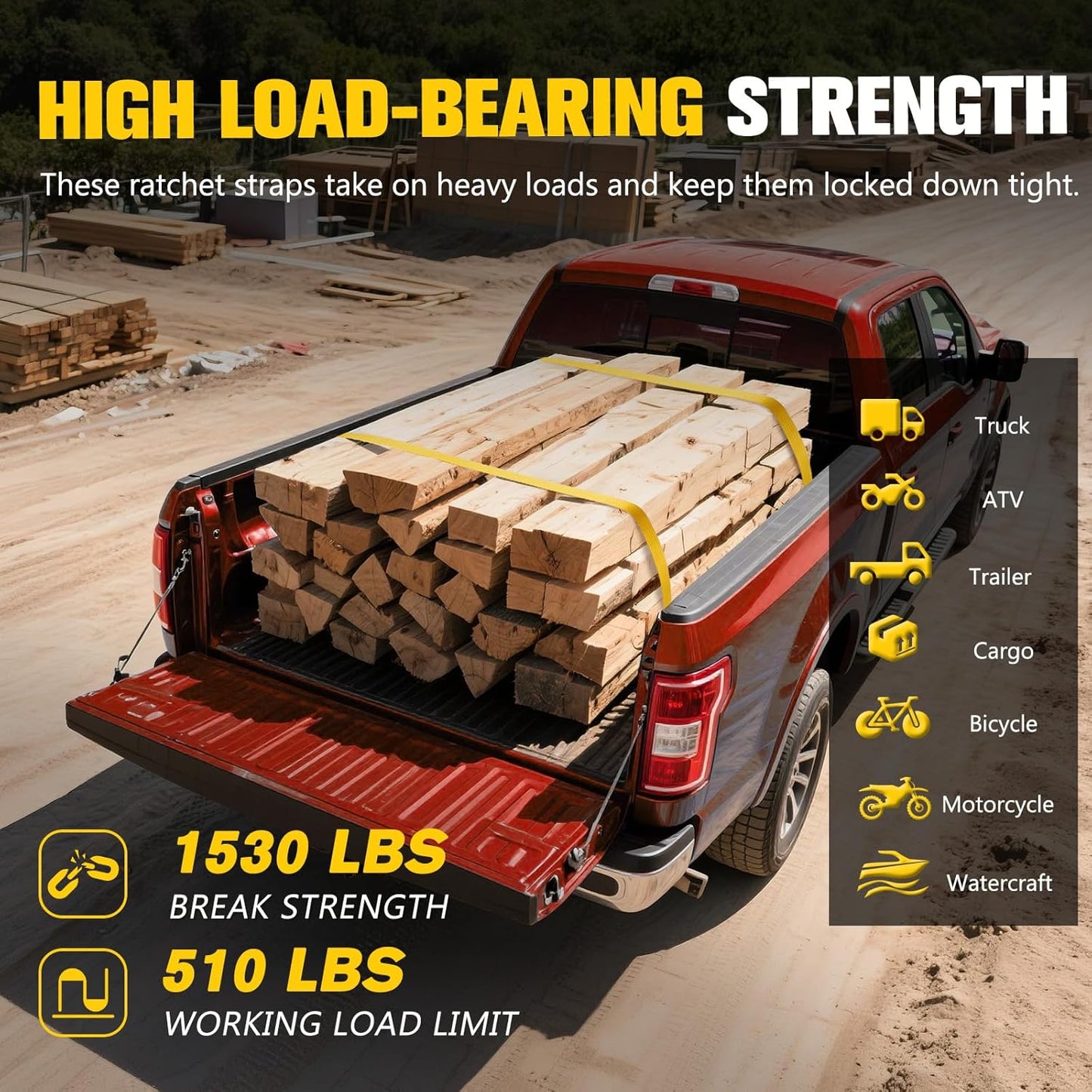 BUNKER INDUST Retractable Ratchet Straps for Ford F-150 2015-2026, 1" x 10' Truck Bed Tie Downs, 2 Pack Bolt-On Heavy Duty Cargo Straps, 1530 LBS Break Strength Auto Retracting Ratchet Straps