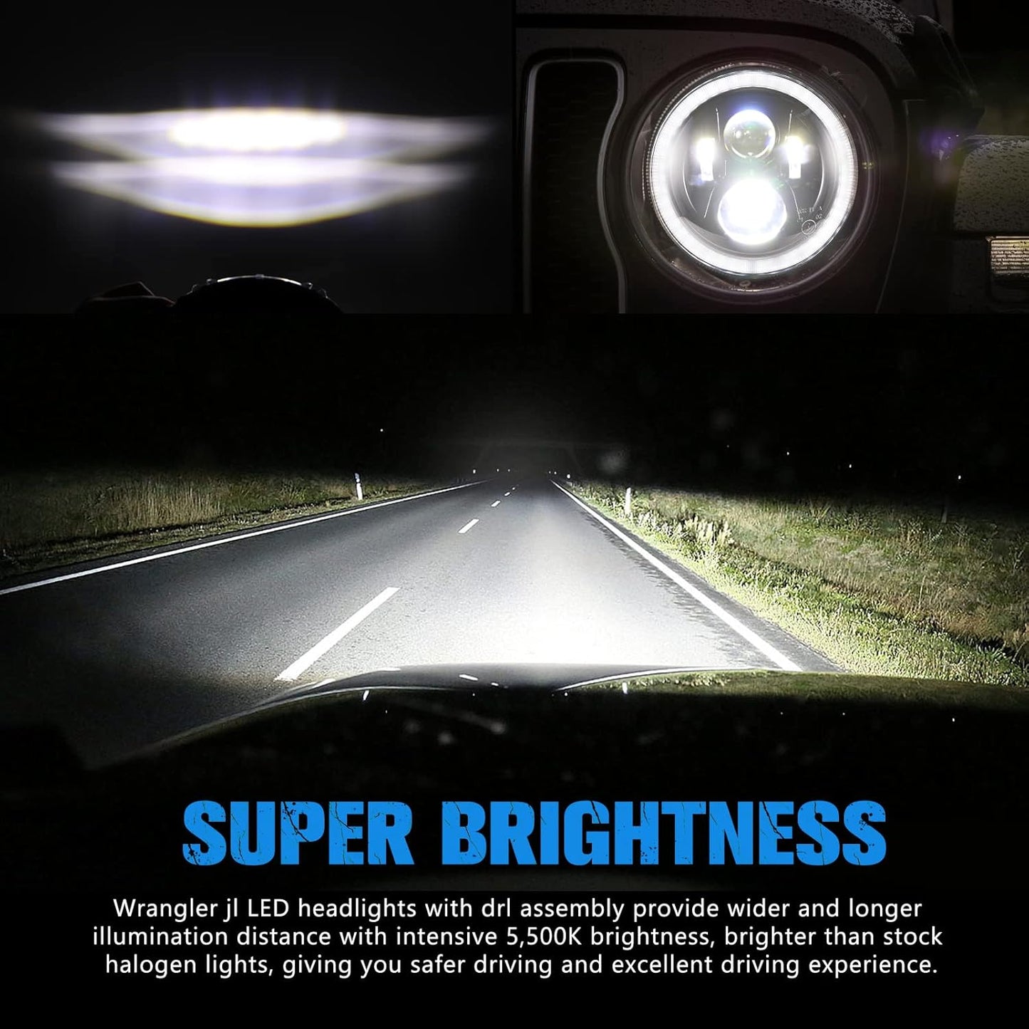 BUNKER INDUST Wrangler JL 9” Inch LED Headlights with Halo DRL,Pair Round Headlamp with Daytime Running Lights for Jeep Gladiator JT 2018-2025 Jeep Wrangler JL/4xe Accessories