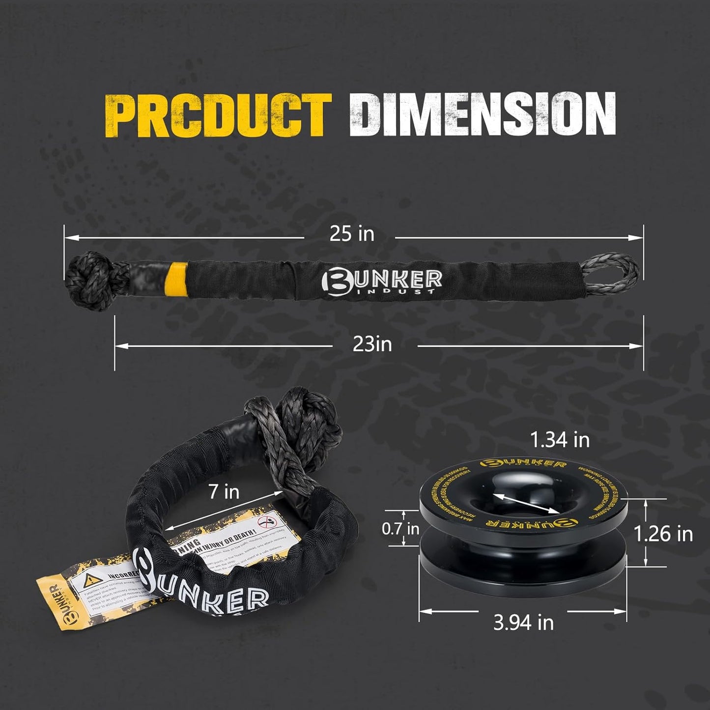BUNKER INDUST Synthetic Soft Shackle with Winch Ring,Recovery Ring Snatch Rope Towing Straps Block Pulley Kit Winch Accessories for Off-Road ATV UTV Jeep Trailer Truck SUV 4x4