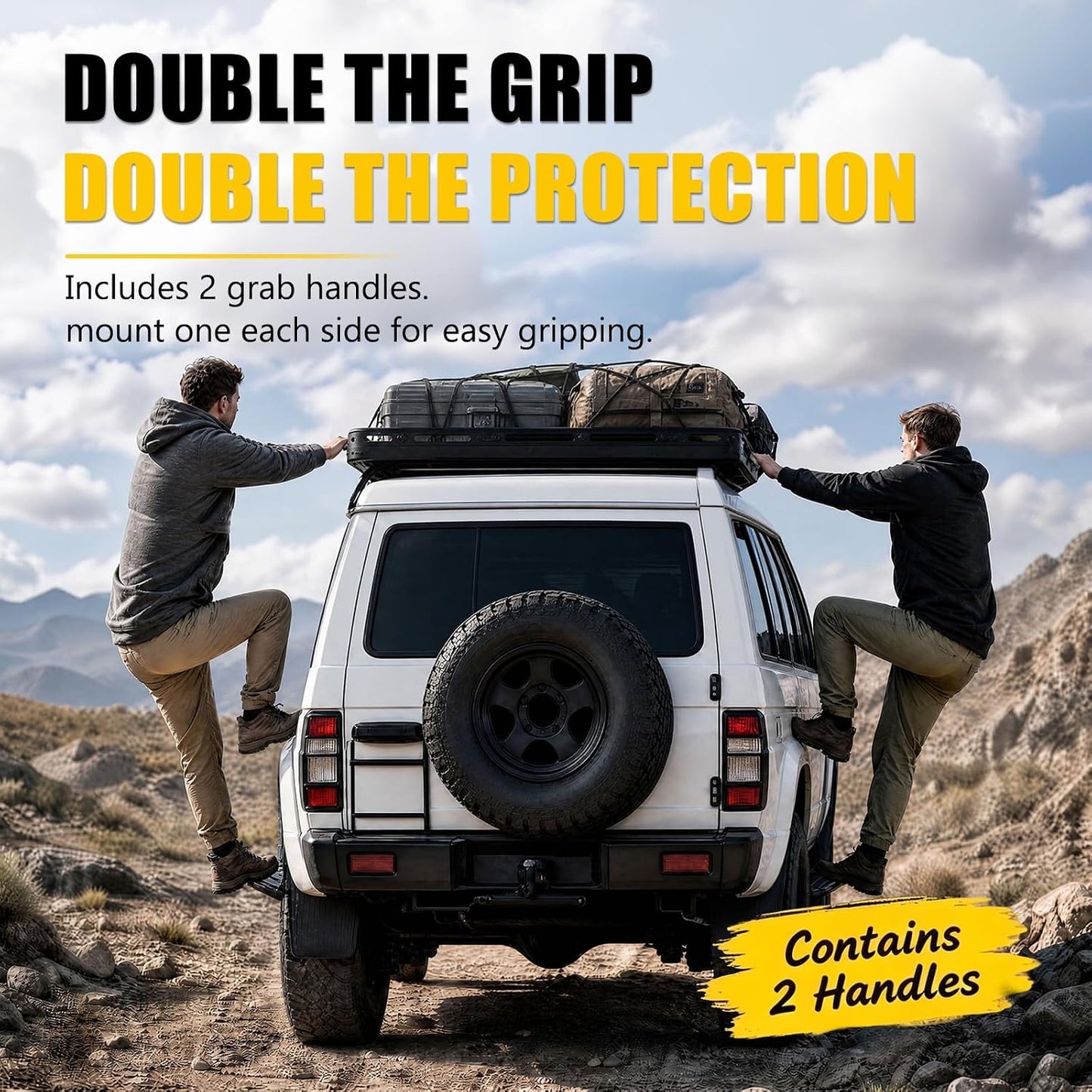 BUNKER INDUST 2PCS Roof Rack Grab Handles, Reinforced Strap Comfort Webbing Side Hand Grips Anti-Vibration for Overland Platform Racks Rooftop Tent Access