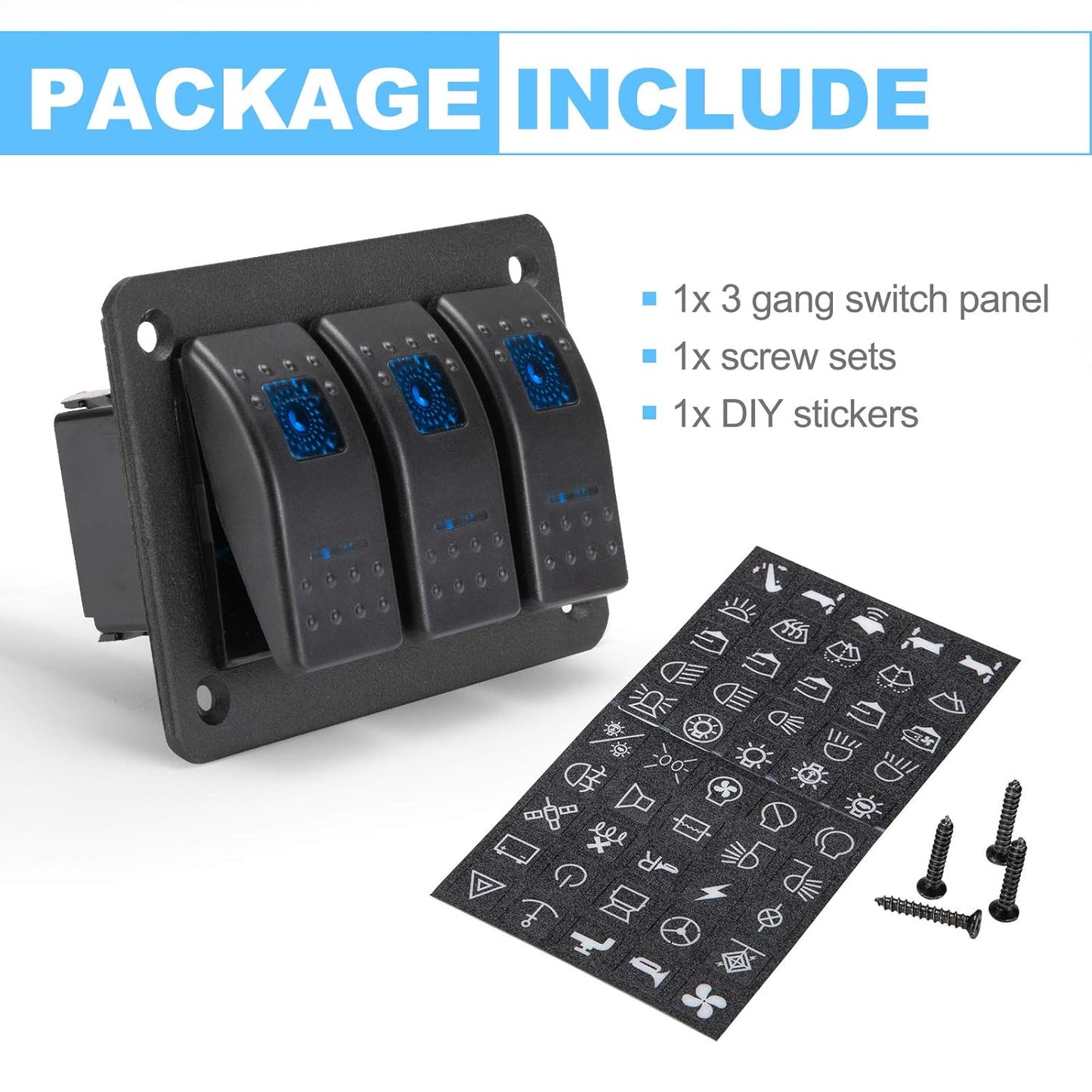 BUNKER INDUST 2 Gang Rocker Switch Aluminum Panel with Blue LED Light Waterproof 5 Pin On Off Toggle Switches for 12V/24V Marine Boat RV Truck Car ATV