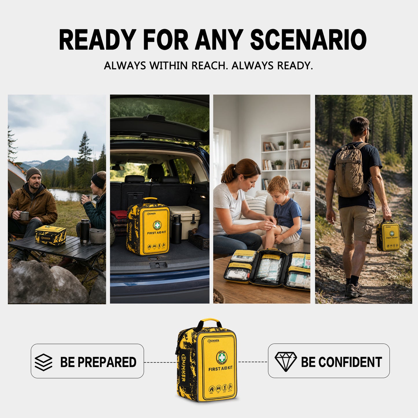 BUNKER INDUST 520 Piece All-in-One First Aid Kit, Emergency Storage Bag with Transparent Labeled Pockets, Durable 1000D Polyester Outdoor Gear for Vehicle Camping Backpacking Hiking Home Road Trip