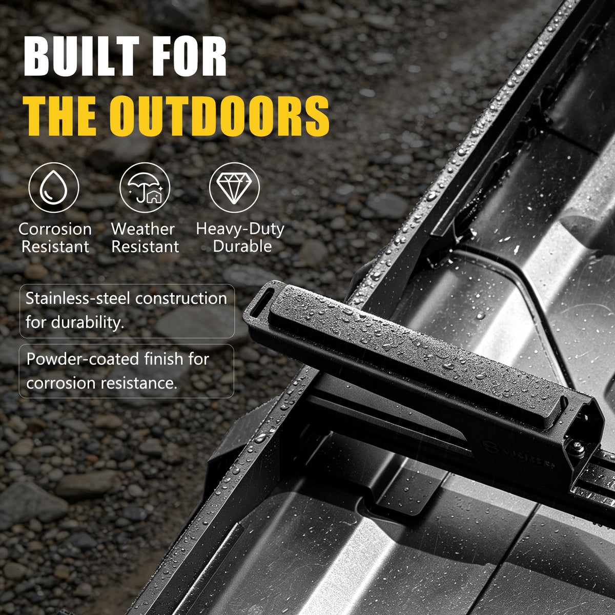 BUNKER INDUST Kayak Roof Rack Saddles, 4-Pcs Stainless Steel Kayak Carrier for Slotted Roof Platforms, EVA Padding & Tie-Down Straps, 110 lbs Capacity for Kayak Canoe SUP Surfboard, Black