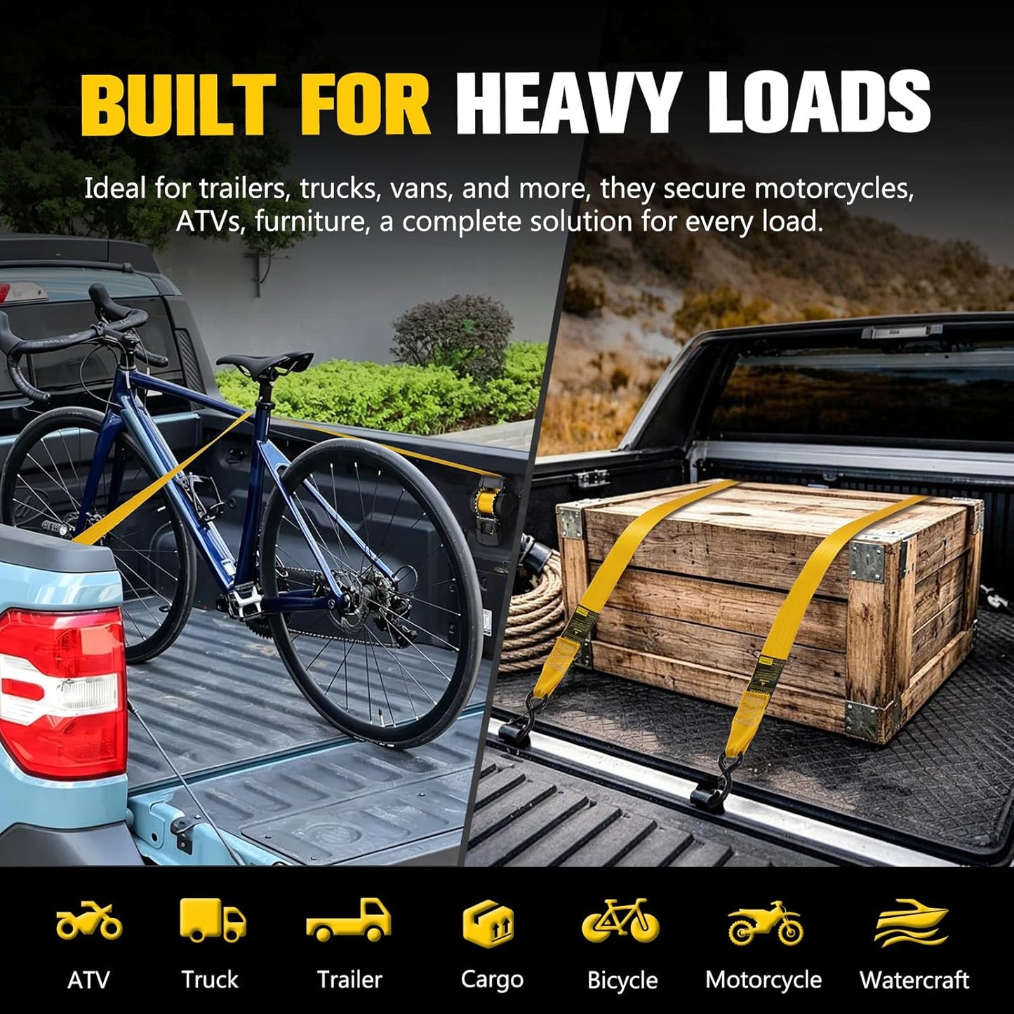 BUNKER INDUST Retractable Ratchet Straps 2" x 8', 2 Pack Bolt-On Tie Down Straps with Safety S-Hooks, Auto Self-Retracting Cargo Straps 3,375 lbs Break Strength for Boat, Trailer, Truck, ATV, UTV
