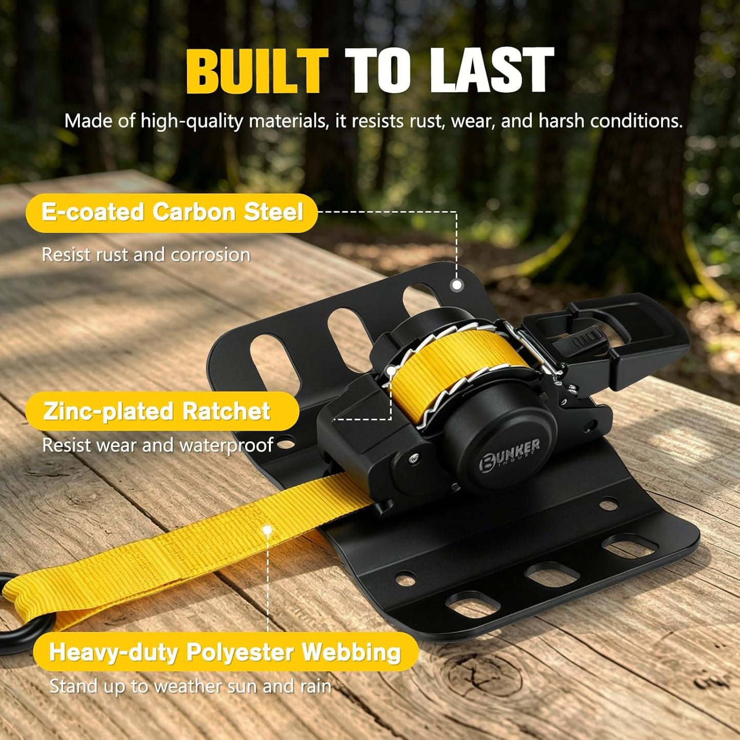 BUNKER INDUST Retractable Ratchet Straps for Ford F-150 2015-2026, 1" x 10' Truck Bed Tie Downs, 2 Pack Bolt-On Heavy Duty Cargo Straps, 1530 LBS Break Strength Auto Retracting Ratchet Straps