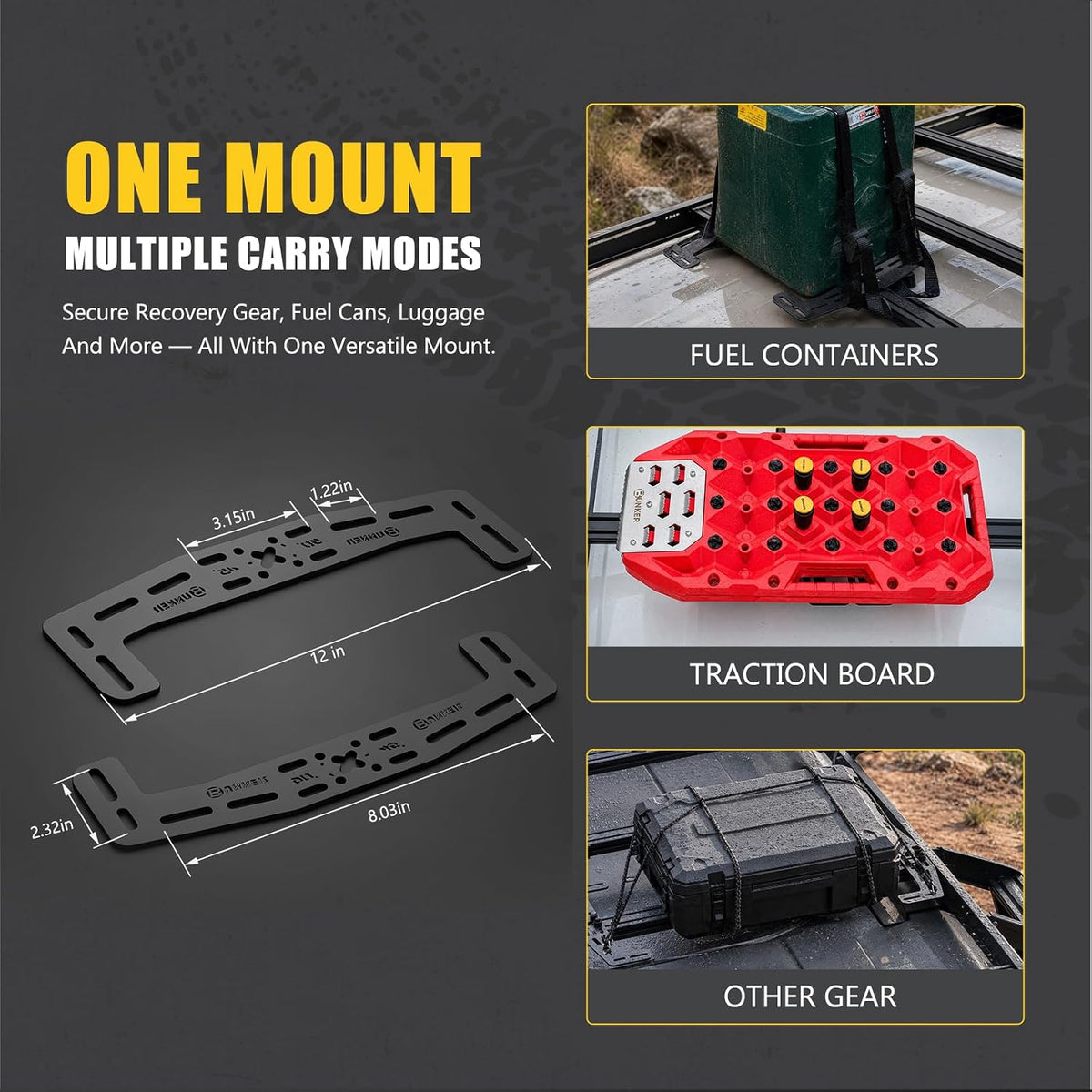 BUNKER INDUST Expansion Mount Bracket for Slotted/T‑Slot Flat Roof Platforms, Universal Roof Rack Adapter Plates, 45°/90° Dual‑Angle, Overland Off‑Road Rooftop Mount for Traction Boards, Cargo Boxes