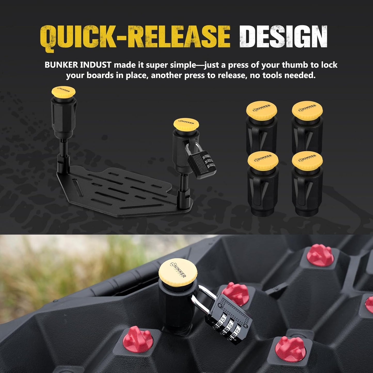 BUNKER INDUST Recovery Track Board Mounting Kit, Universal Traction Boards Mount Bracket for Rooftop Platform with Lock ( Only for 2 Boards)