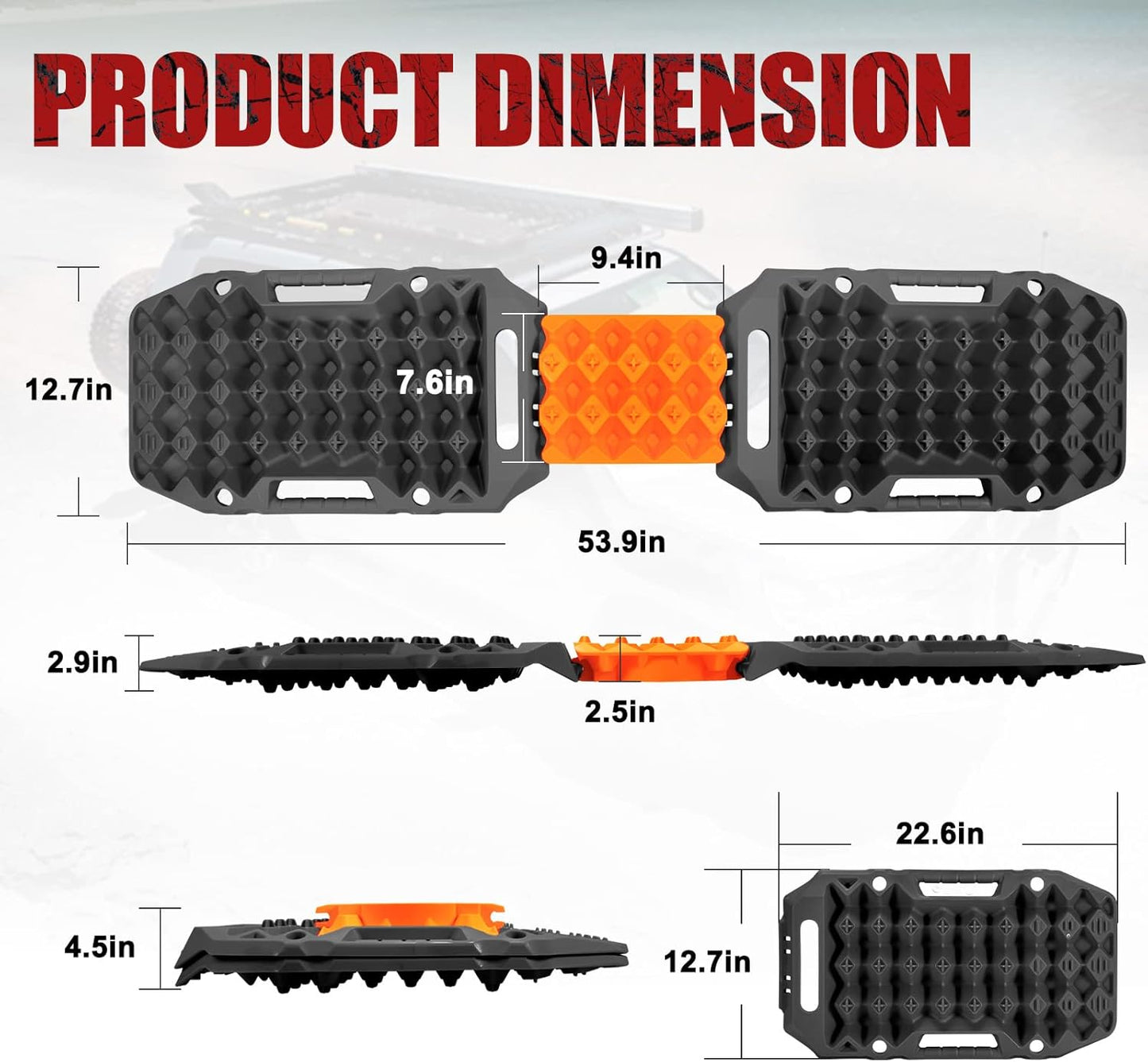 BUNKER INDUST Offroad Traction Boards with Jack Base,Multifunctional Extendable Recovery Track Tire Traction Mat Snow Mud Sand Tracks-4X4 ATV UTV SUV Truck Traction Pads with Bag, Black (Gen 8)
