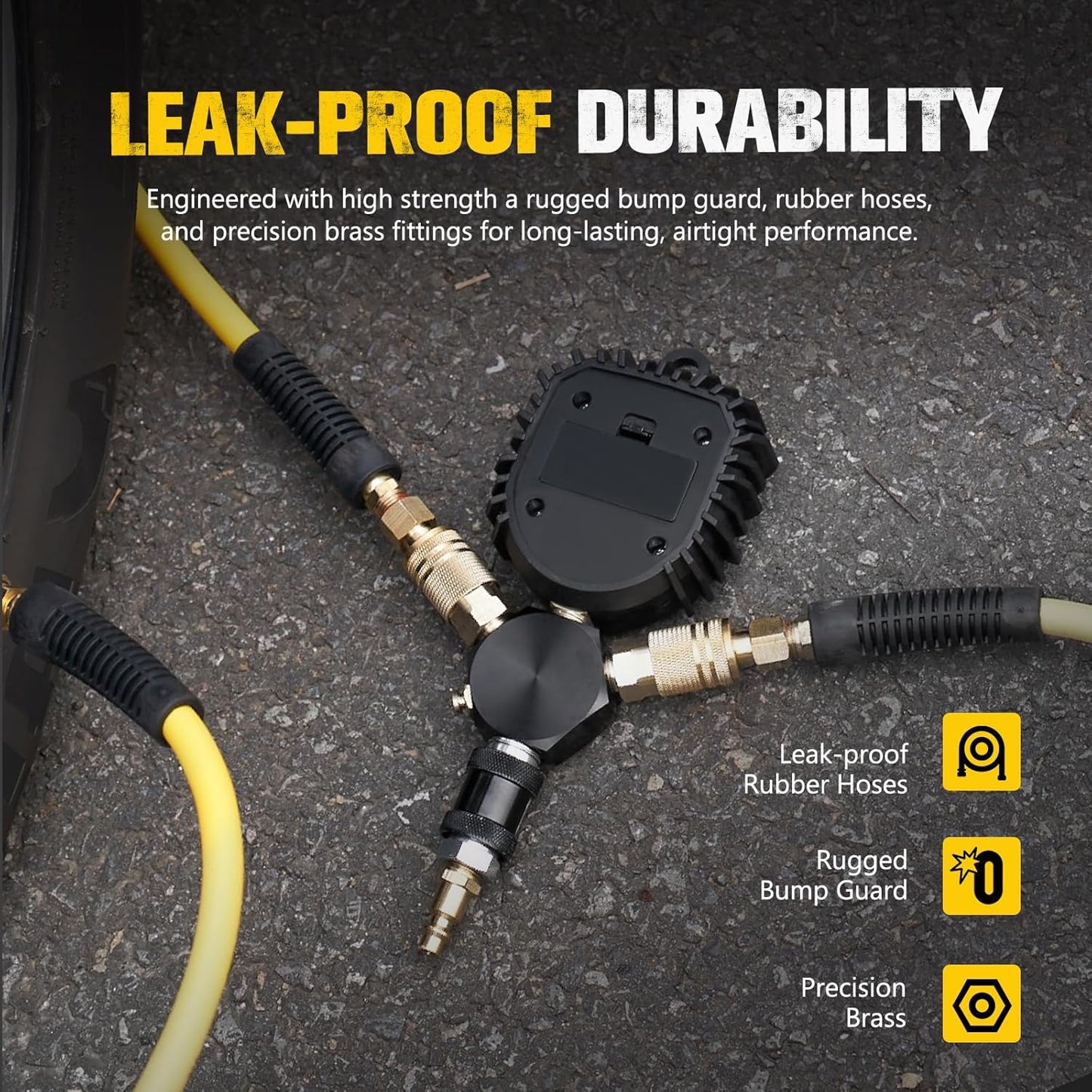 BUNKER INDUST 4 Tire Inflation Deflation System, Rapid High-Flow Air Up Down Kit with Digital Tire Pressure Gauge, 4 Wheels Off Road Tire Deflator Inflate-Up to 200" Wheelbase