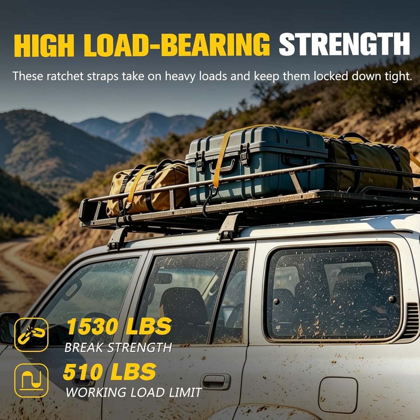 BUNKER INDUST Retractable Ratchet Straps 1" x 12', Heavy Duty Auto Self Retracting Tie Down Straps 1530 lbs Break Strength Cargo Straps for Trailer, Truck, ATV, UTV, Motorcycle (4 Pack)