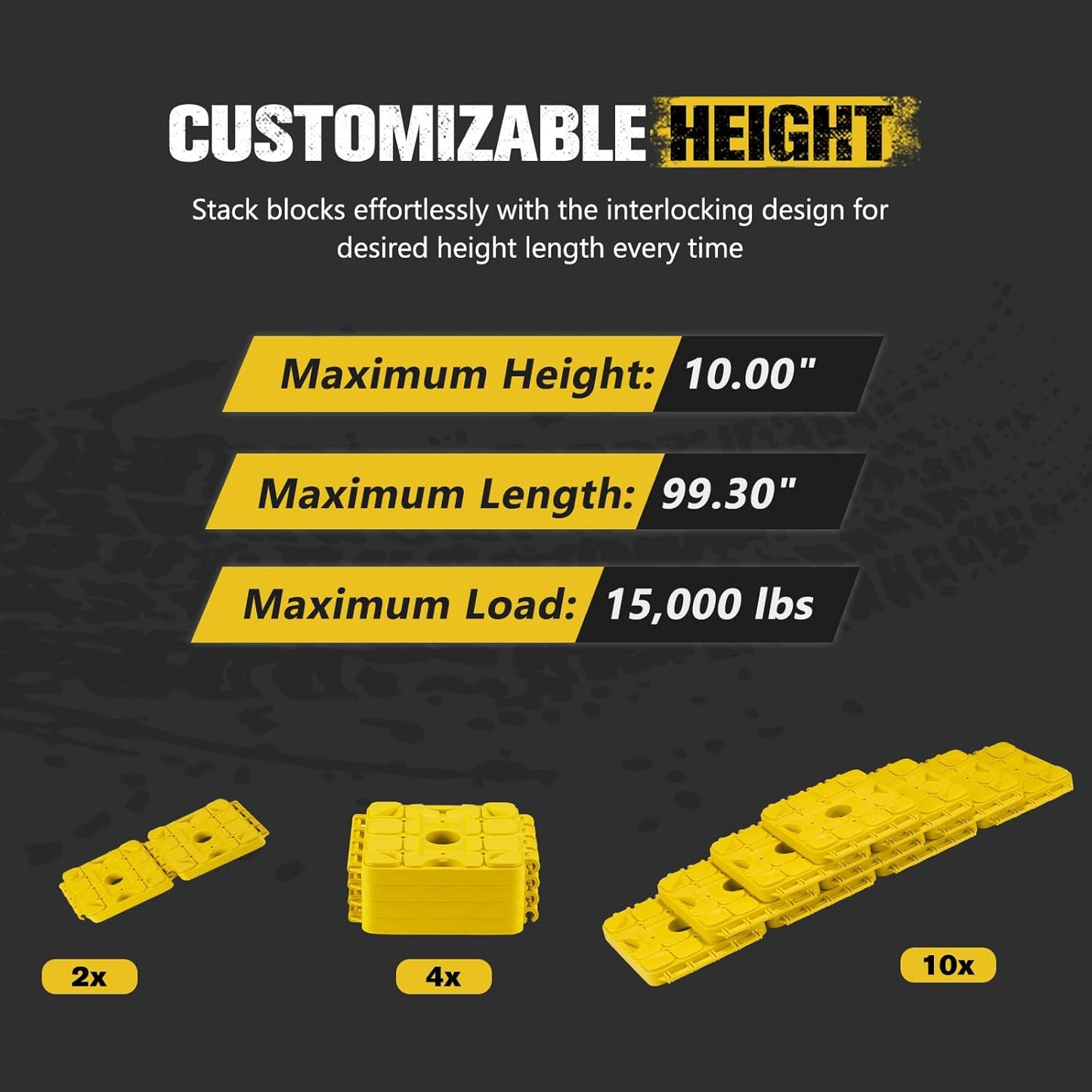 BUNKER INDUST RV Leveling Blocks/Stackable Jack Blocks/Interlocking Design for Customizable Recovery Boards, 10 Pack Multifunctional Wheels Stabilizer Blocks with Bag