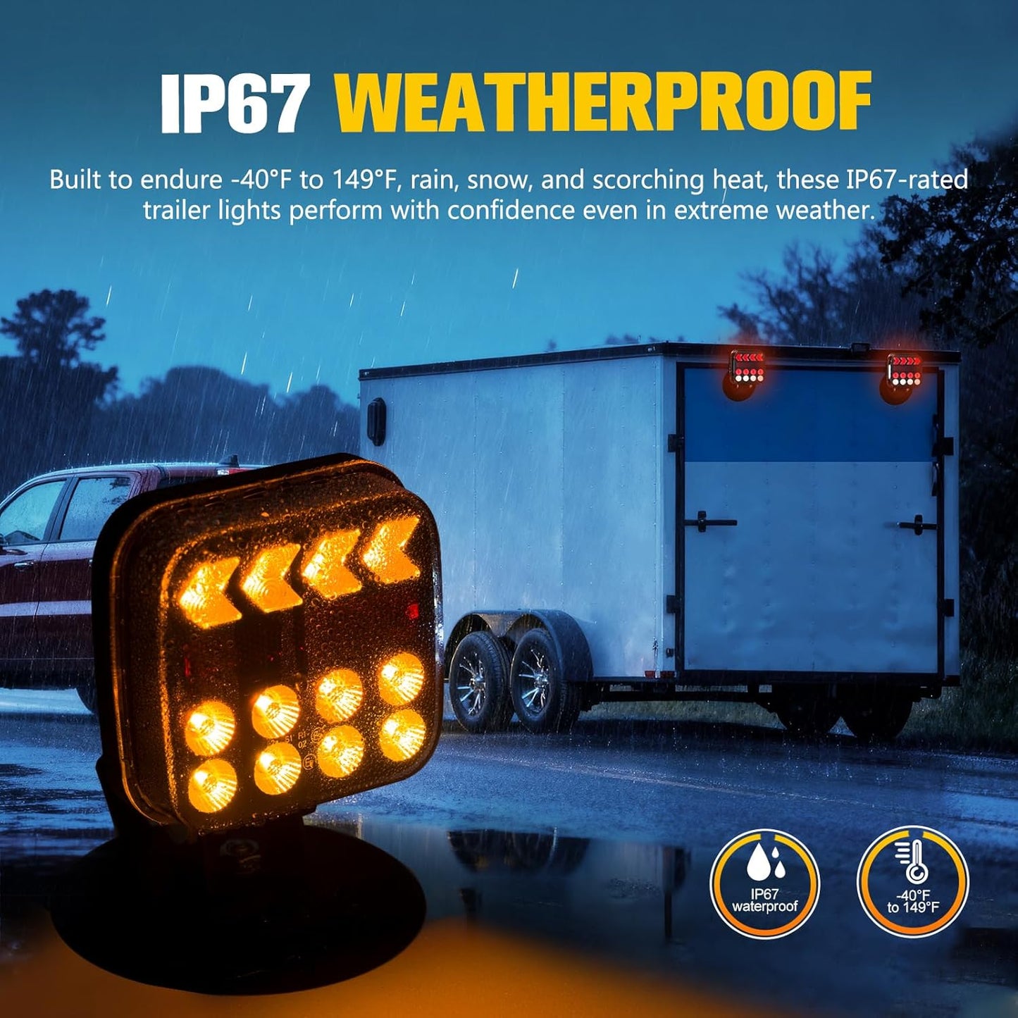 BUNKER INDUST Wireless Trailer Lights Kit, Adjustable Magnetic Towing Lights with Brake Turn Reverse Strobe Side Number Plate Light for Trucks, Boat, RV, Vehicle, Caravan