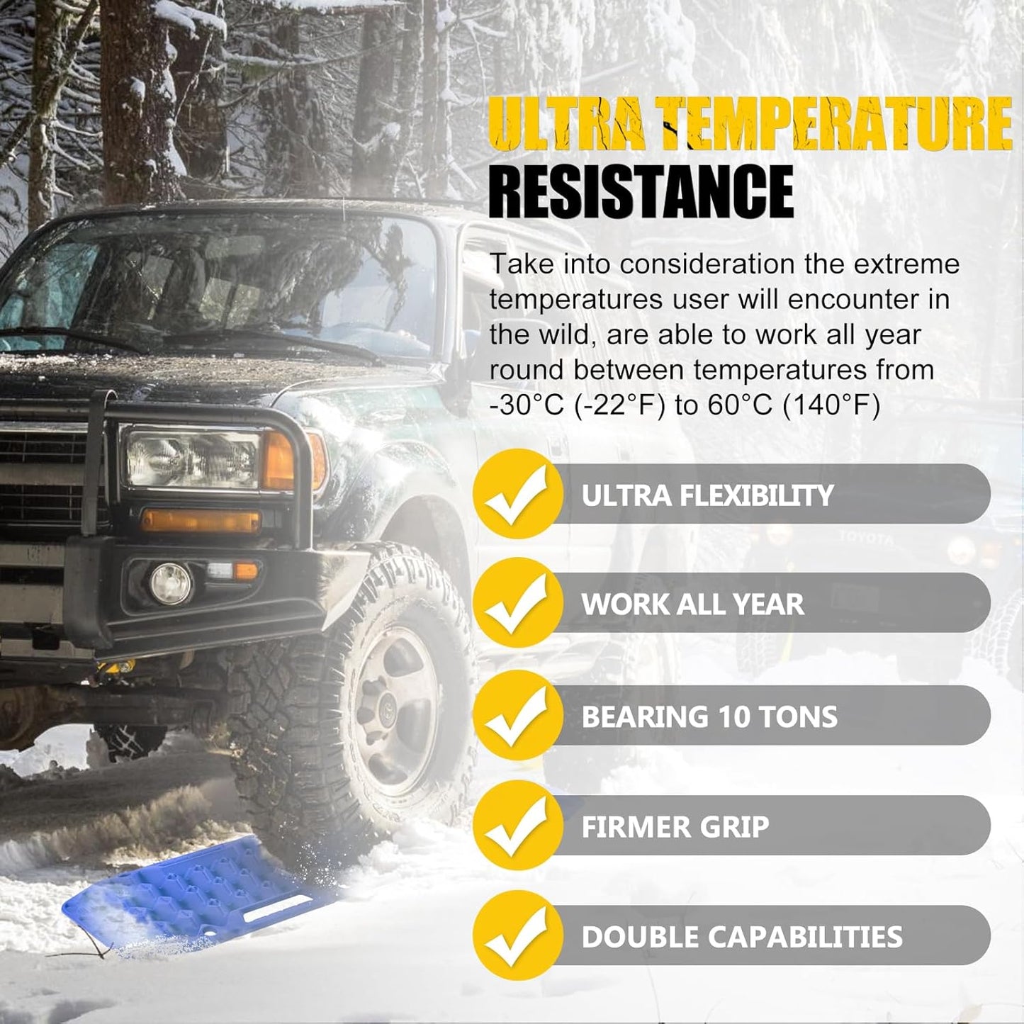 BUNKER INDUST Off-Road Traction Boards with Jack Base,Pair Recovery Track 4X4 Jeep Truck Emergency Tire Traction Mat with Bag -Sand, Mud, Snow Tracks Blue Traction Pad (Gen 7th)