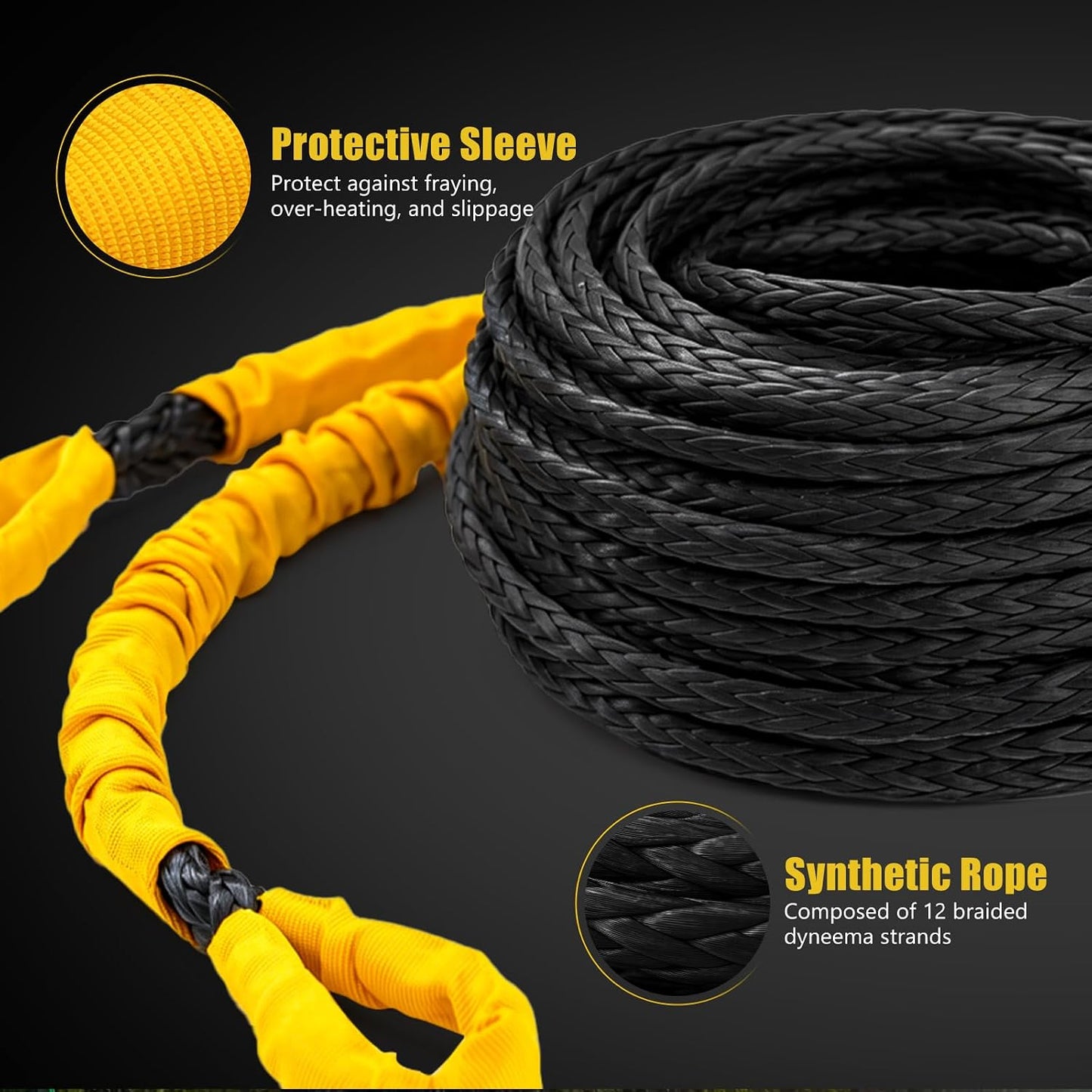 BUNKER INDUST Synthetic Winch Rope Extension, 3/8" x 100FT UHMWPE Winch Line Extension Cable with Protective Sleeve, Offroad Recovery Accessory for 4x4 Jeep Truck ATV UTV SUV
