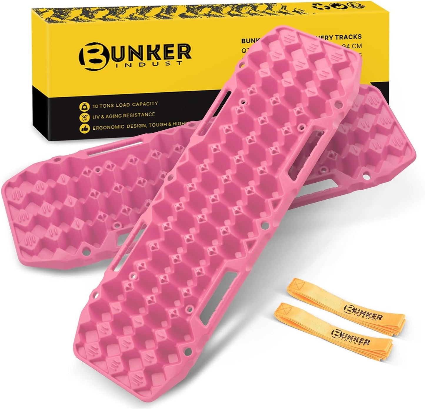 BUNKER INDUST Off Road Traction Boards, Pair Recovery Tracks Traction Mat for Vehicle Truck Jeep SUV, Mud, Snow, Sand Ramp-Orange Emergency Tire Traction Pads (Gen 10th)