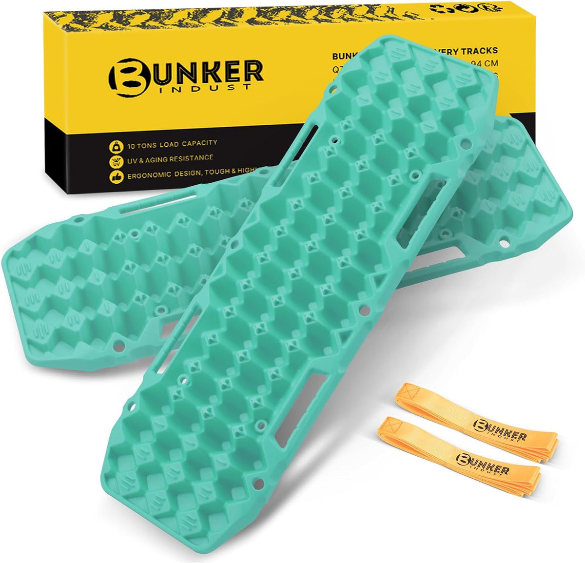 BUNKER INDUST Off Road Traction Boards, Pair Recovery Tracks Traction Mat for Vehicle Truck Jeep SUV, Mud, Snow, Sand Ramp-Orange Emergency Tire Traction Pads (Gen 10th)