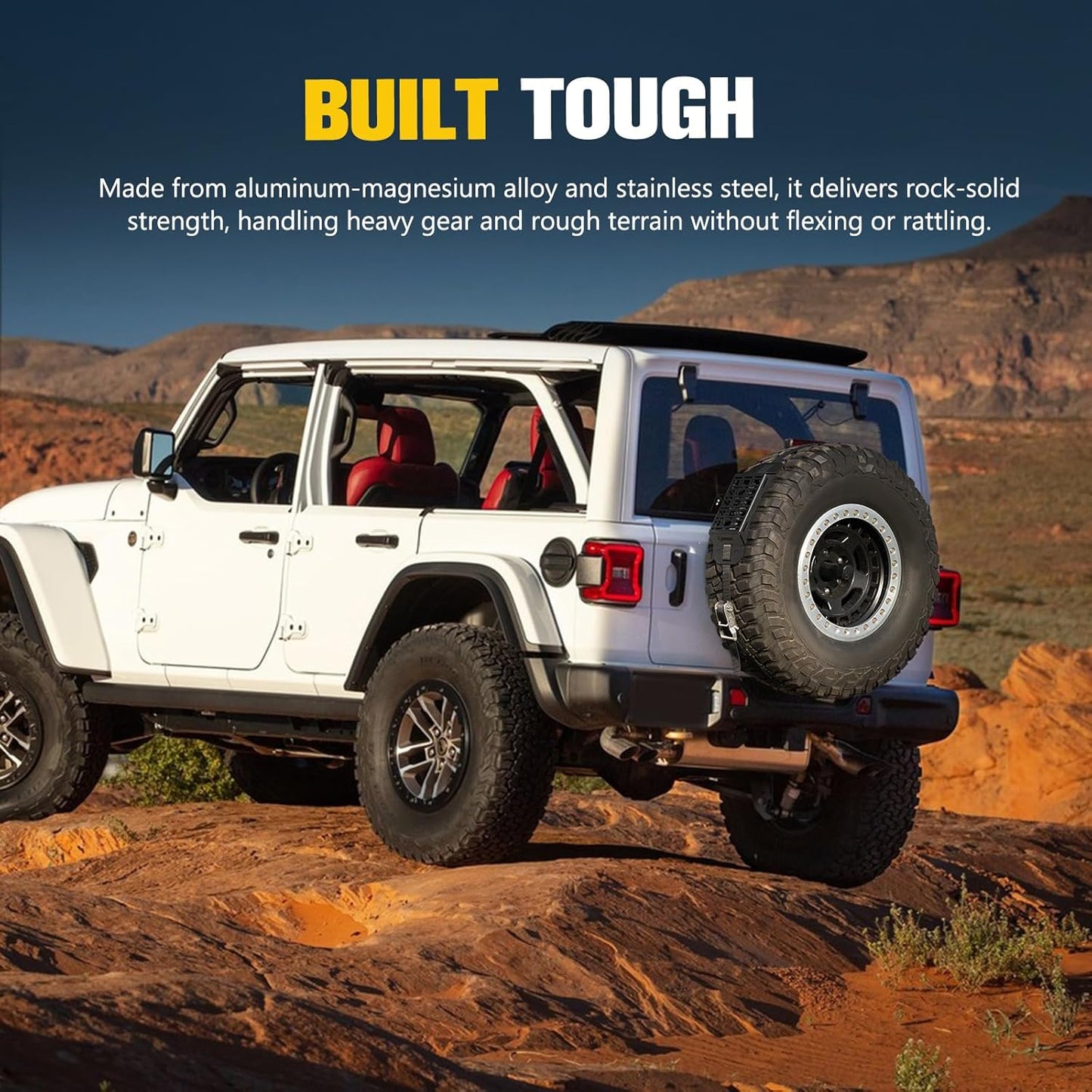 BUNKER INDUST Spare Tire Rack, Spare Tire Accessory Mount Bracket with Ratchet Strap for 31” - 40” Diameter Tires for 4x4 Off-Road