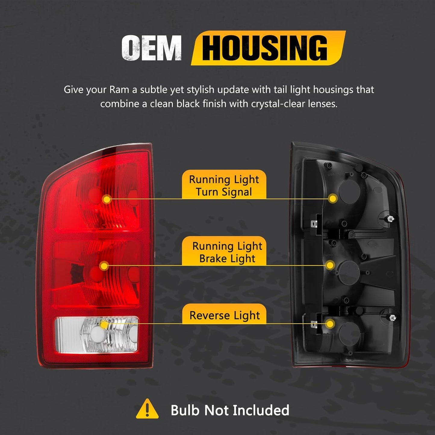 BUNKER INDUST Tail Light Assembly Compatible With 2002-2006 Dodge Ram 1500 2003-2006 Dodge Ram 2500 3500 Rear Brake Tail Lamp, Driver & Passenger Side (Bulbs Not Included)