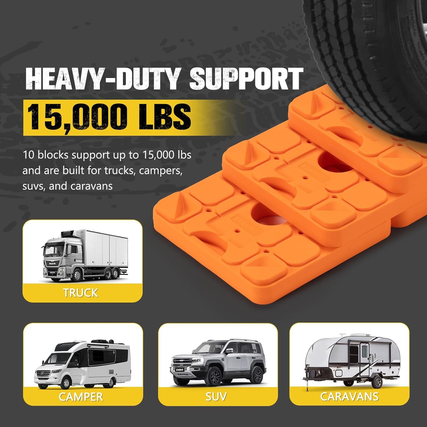 BUNKER INDUST RV Leveling Blocks/Stackable Jack Blocks, Interlocking Leveling Pads Wheels Stabilizer Blocks with Bag for Camper Trailer RVs, 10 Pack, Orange