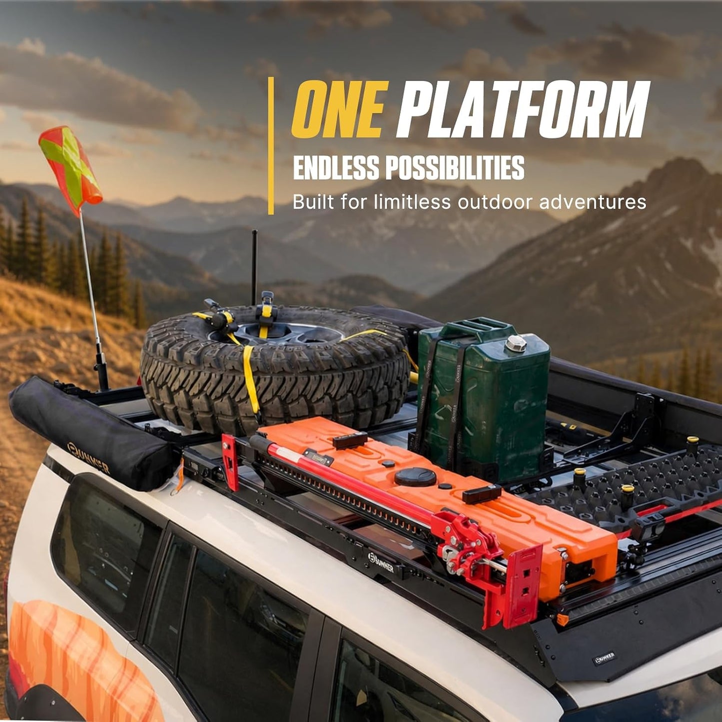 BUNKER INDUST Universal Roof Rack Action Camera Mount Bracket, 360° Adjustable Camera Holder Compatible with GoPro, DJI, Insta360 for Vehicle T-Slot Platform Cross Bar Off-Road Overlanding Camping